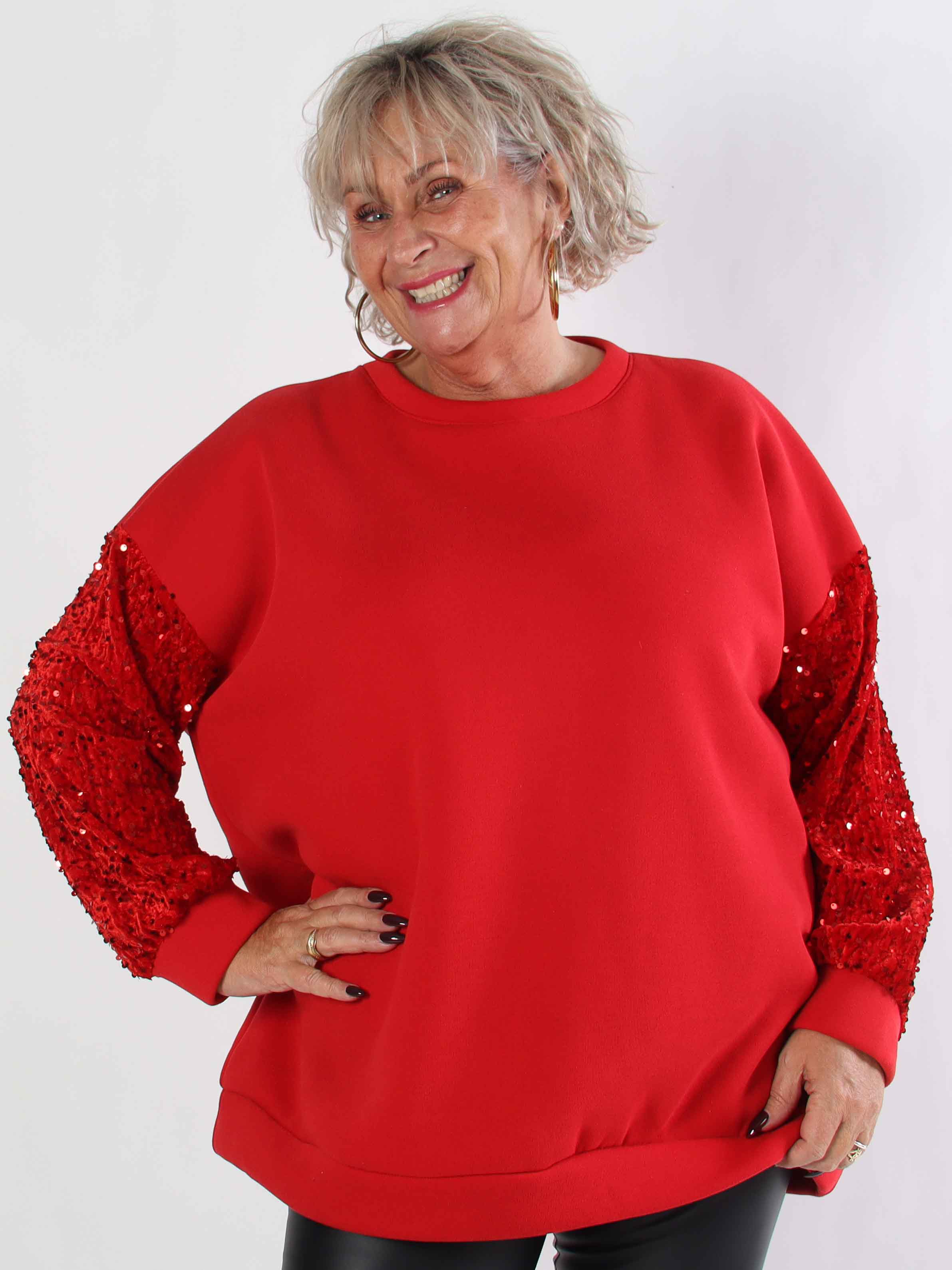 Cytherea - Plus size sweatshirt i bomull med paljetter på ärmarna