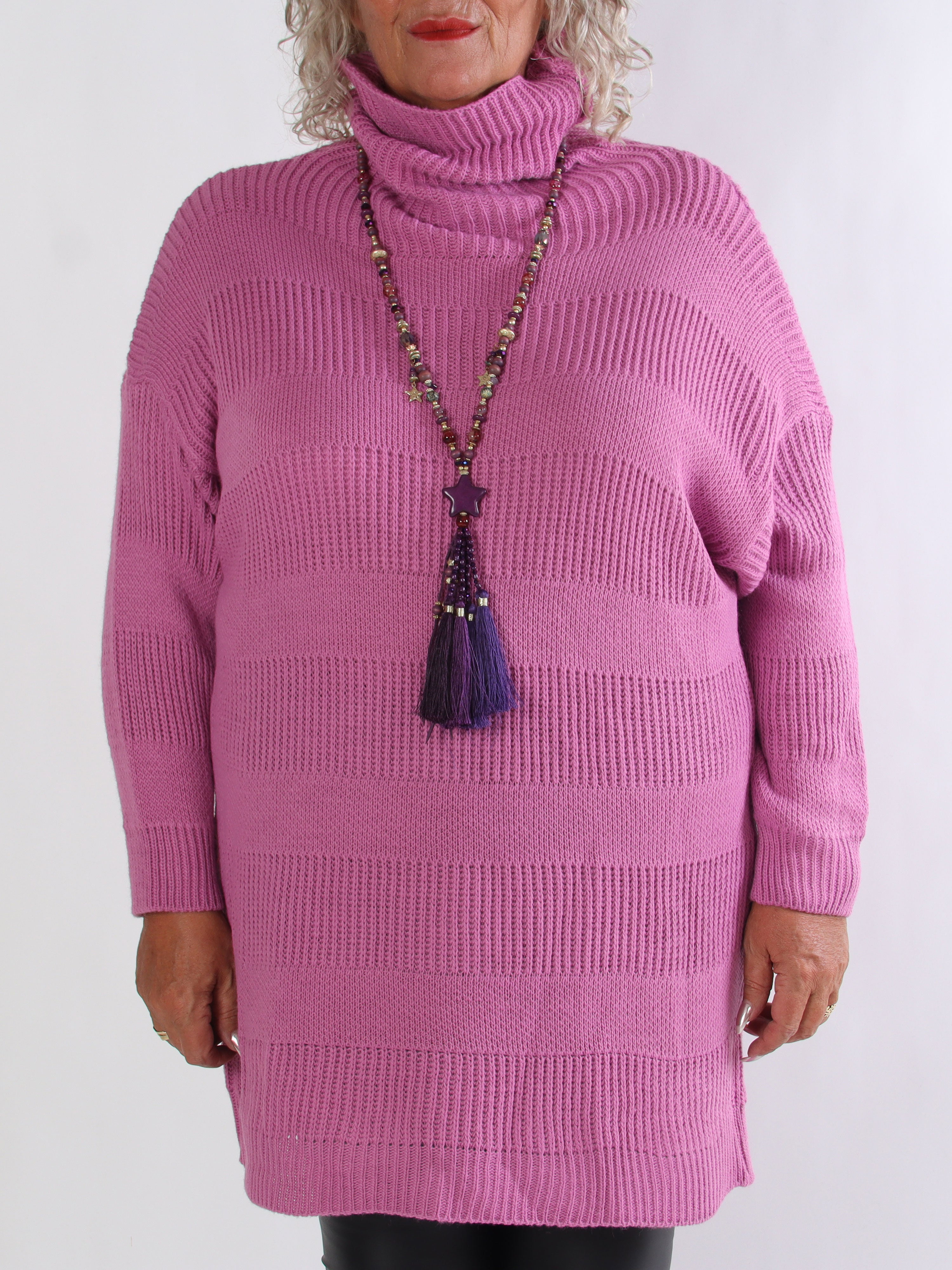 Dagmar - Stickad plus size klänning med polokrage