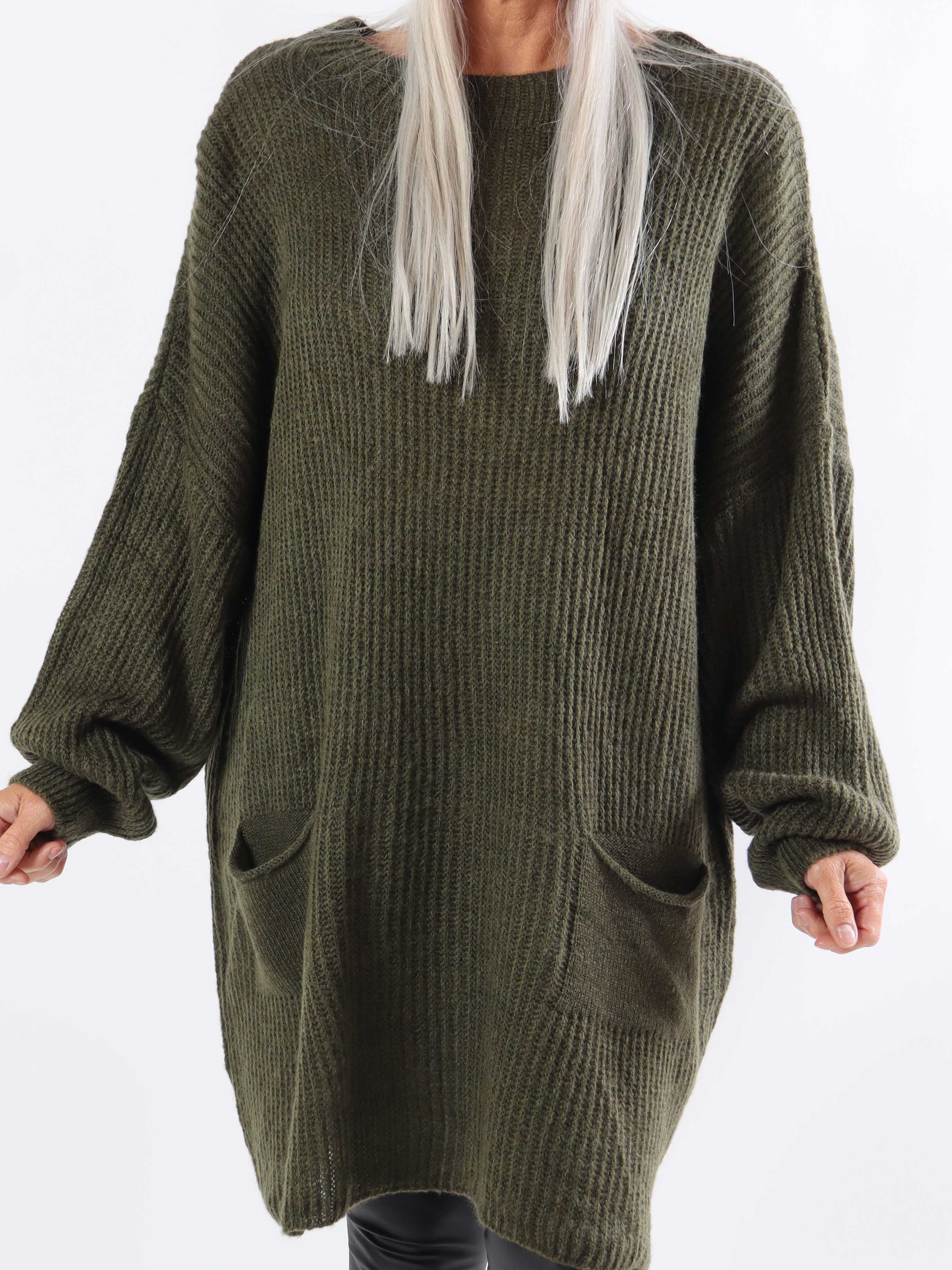Dakota - Lång stickad blus i plus size med fickor