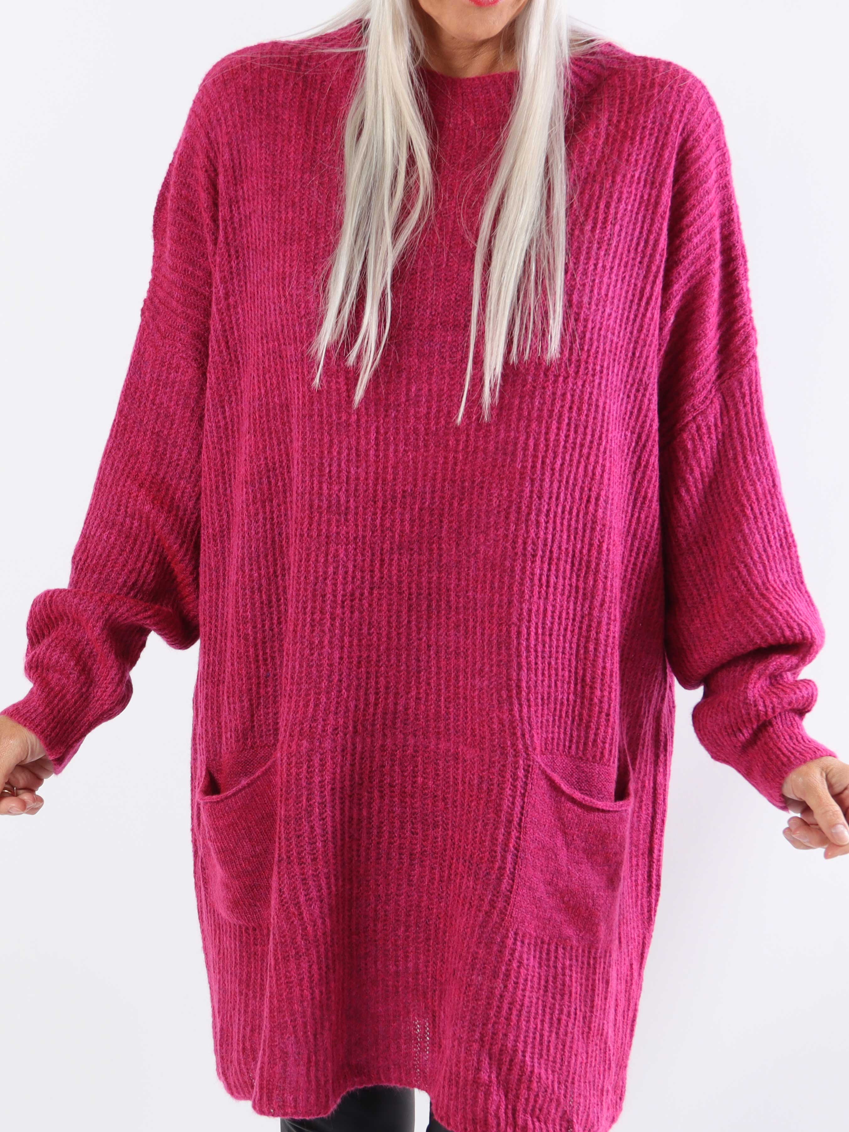 Dakota - Lång stickad blus i plus size med fickor