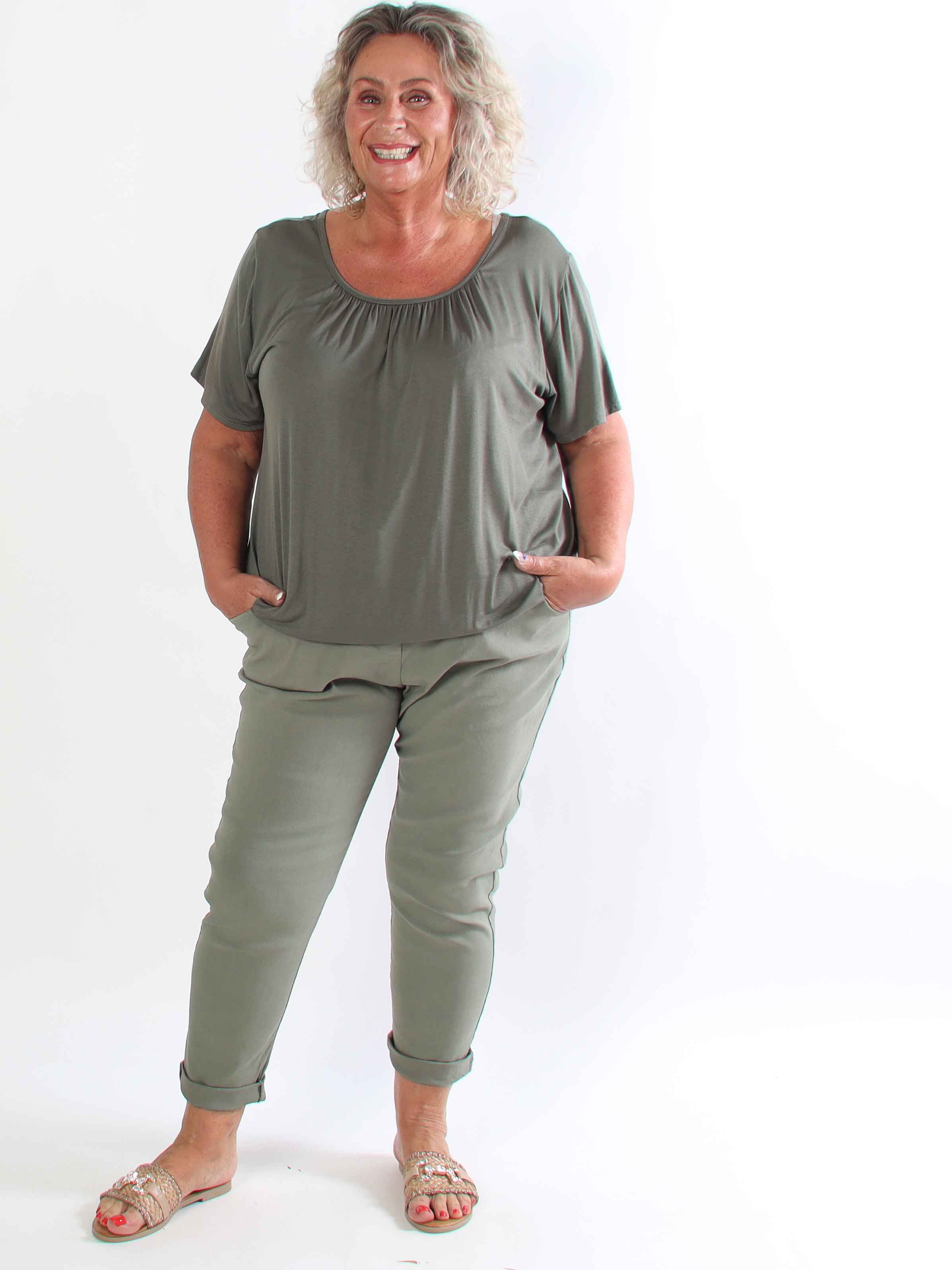 Dakota Plain - Plus size bukser i viskoseblanding med elastikkant og bindebånd i livet
