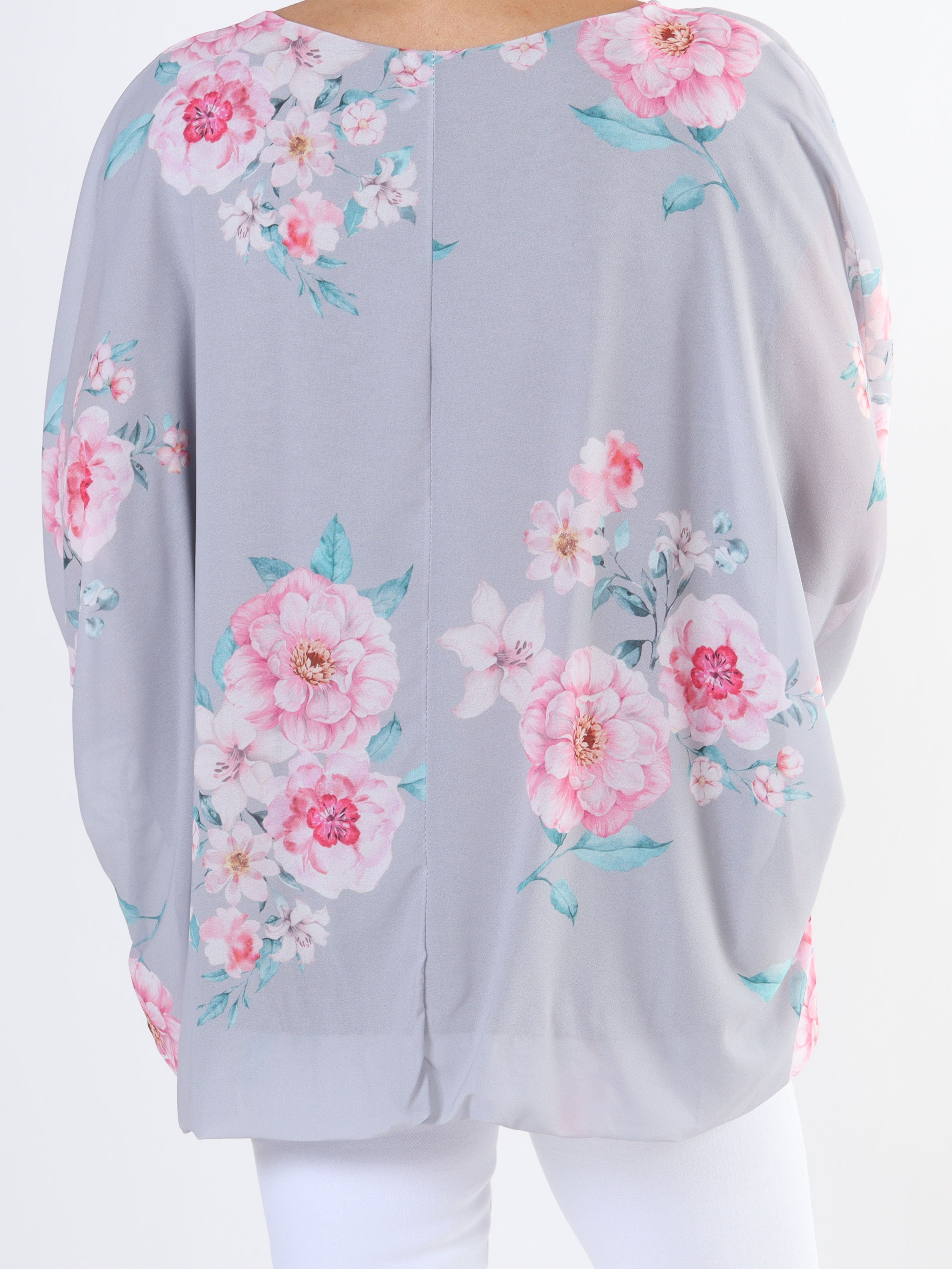Destiny Rose - Plus size blus i chiffong med bondrosor