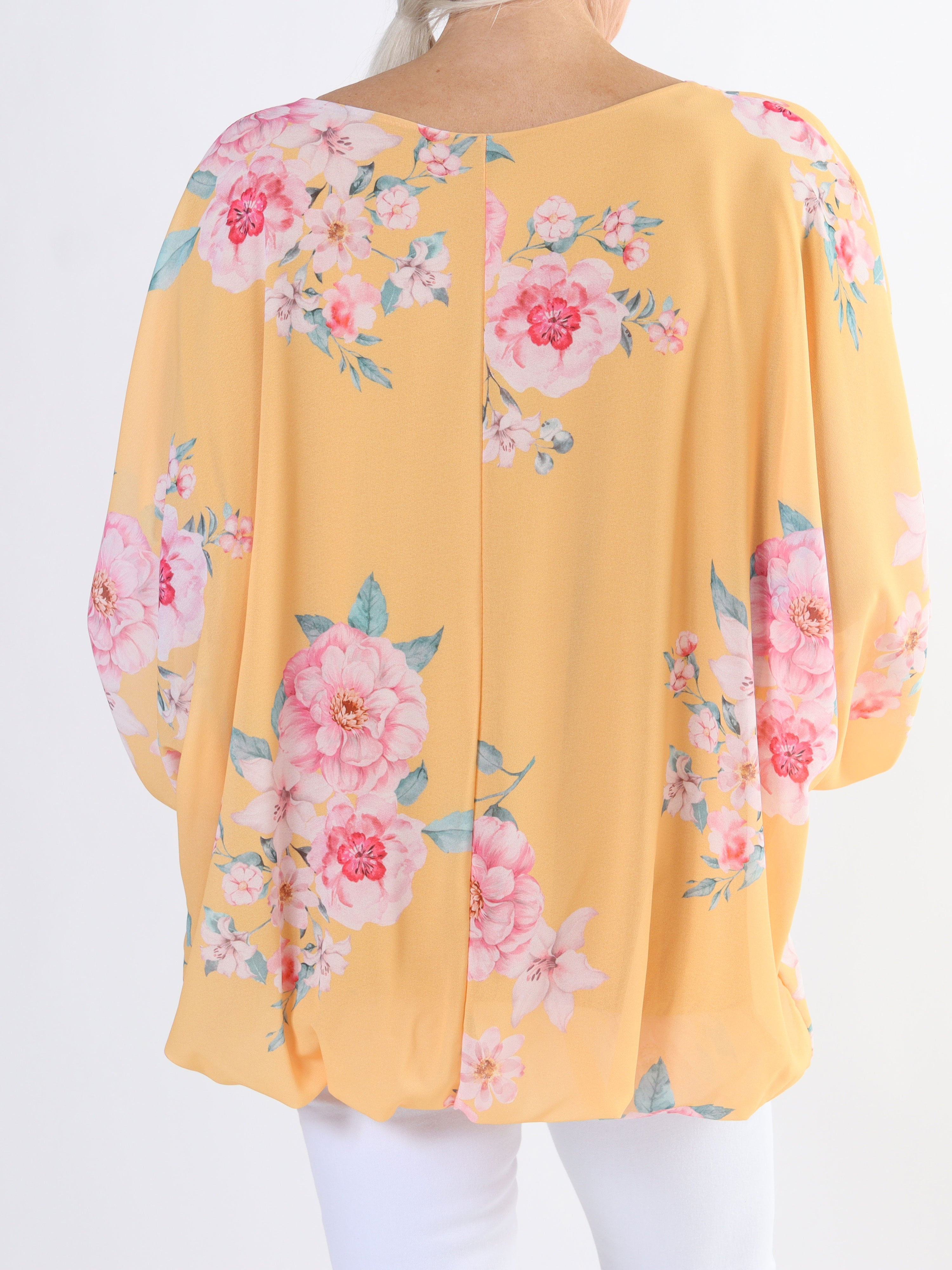 Destiny Rose - Plus size blus i chiffong med bondrosor