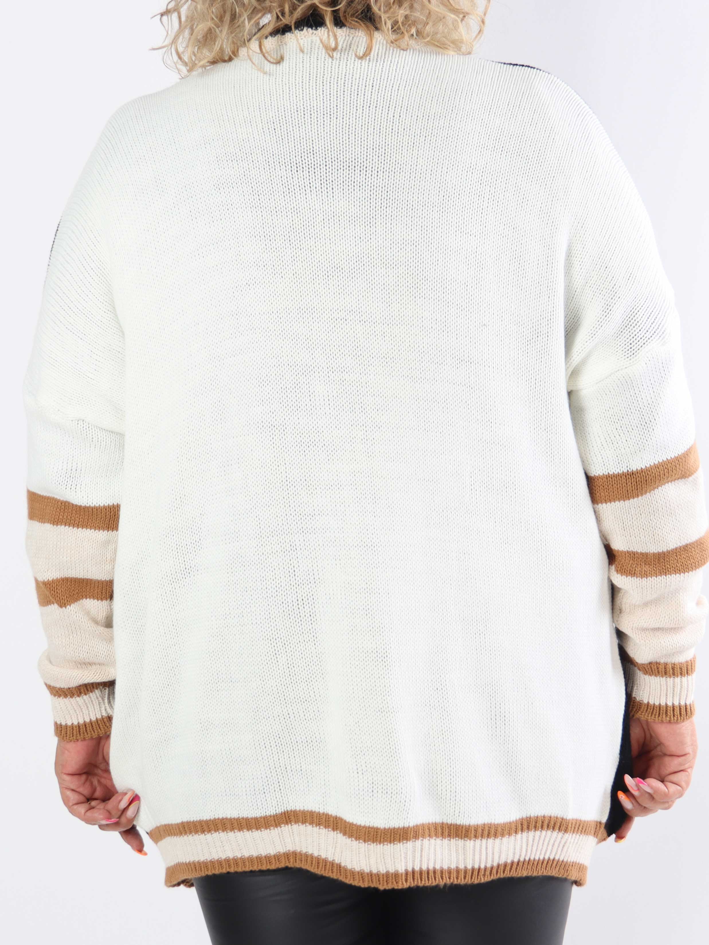 Diah - Mångfärgad college-stickad kofta i plus size