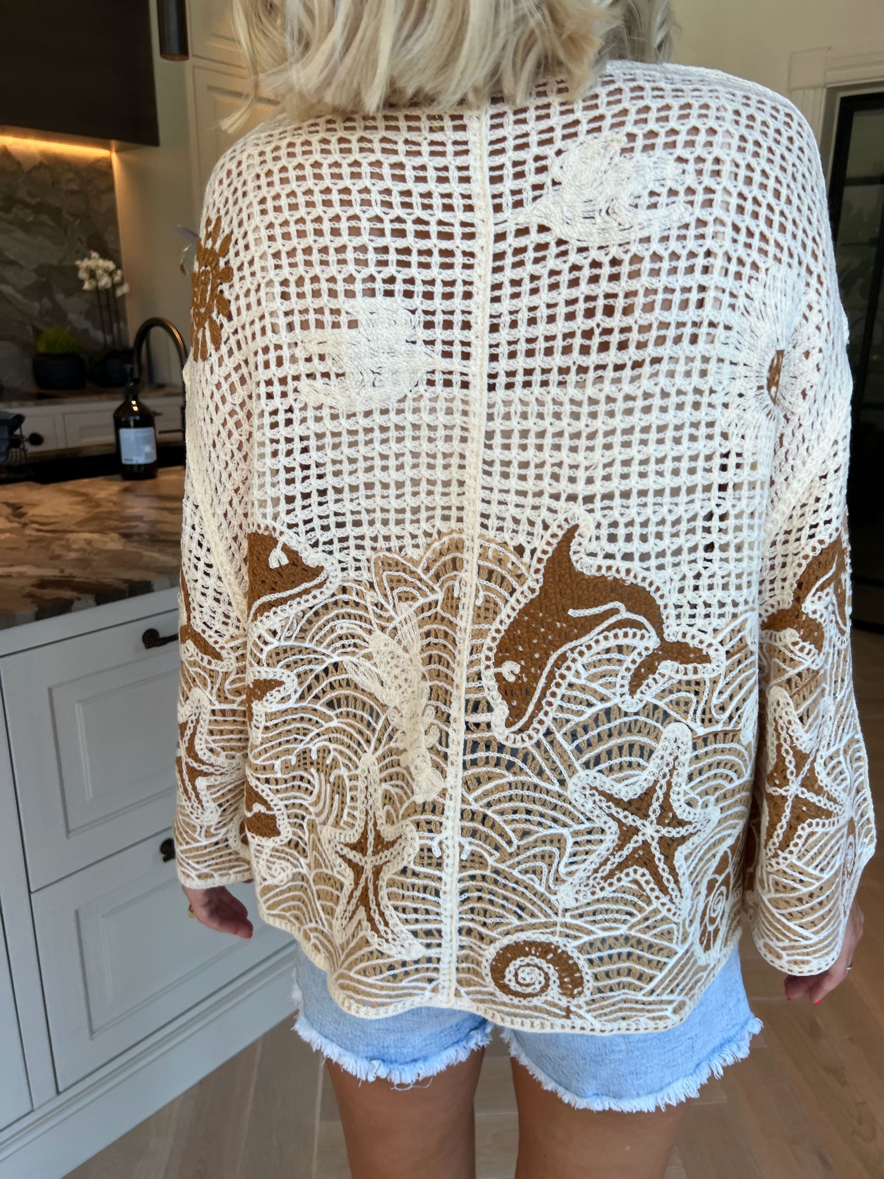 Diana - Hæklet bomulds cardigan med sommermotiver