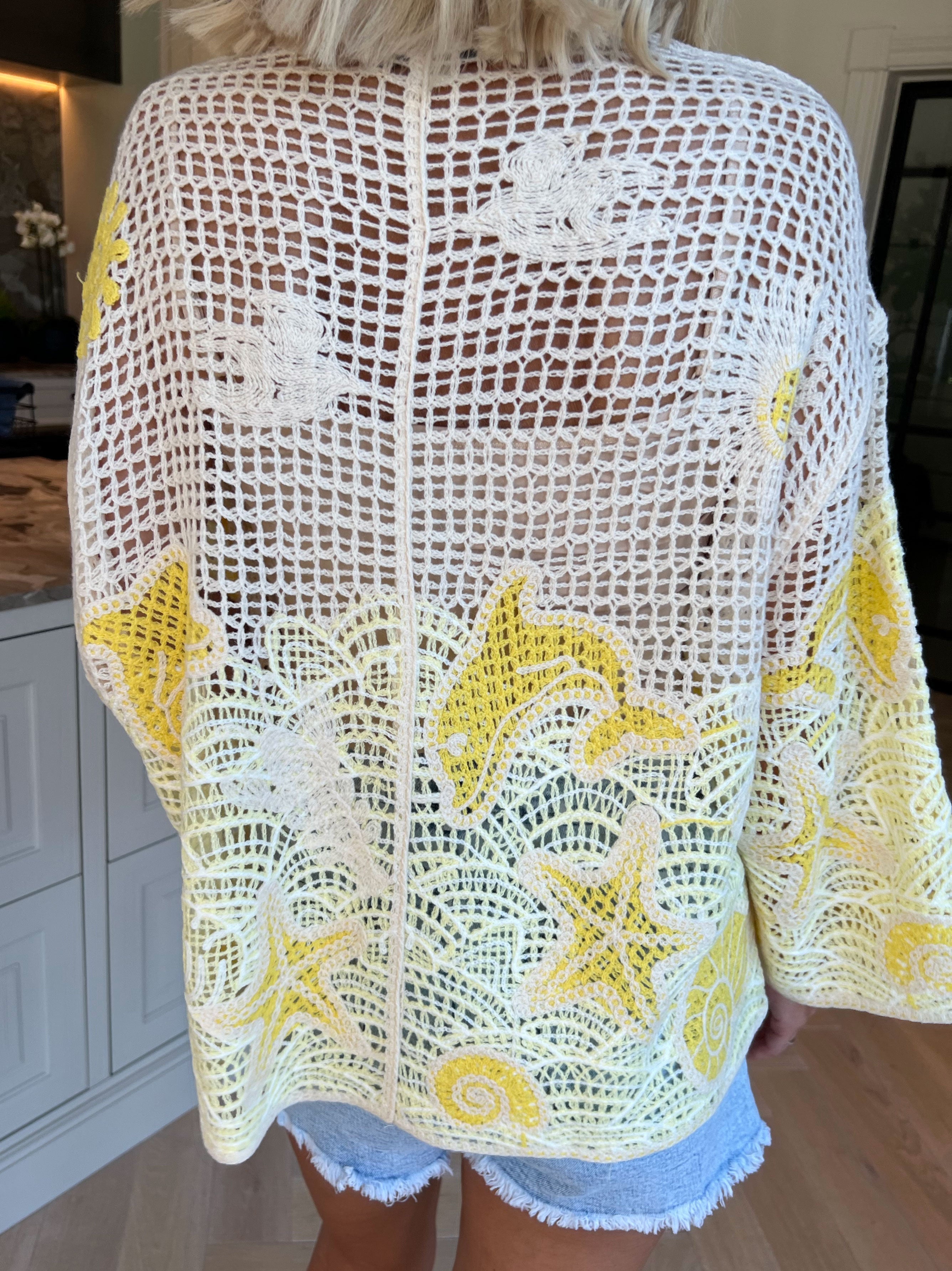 Diana - Hæklet bomulds cardigan med sommermotiver