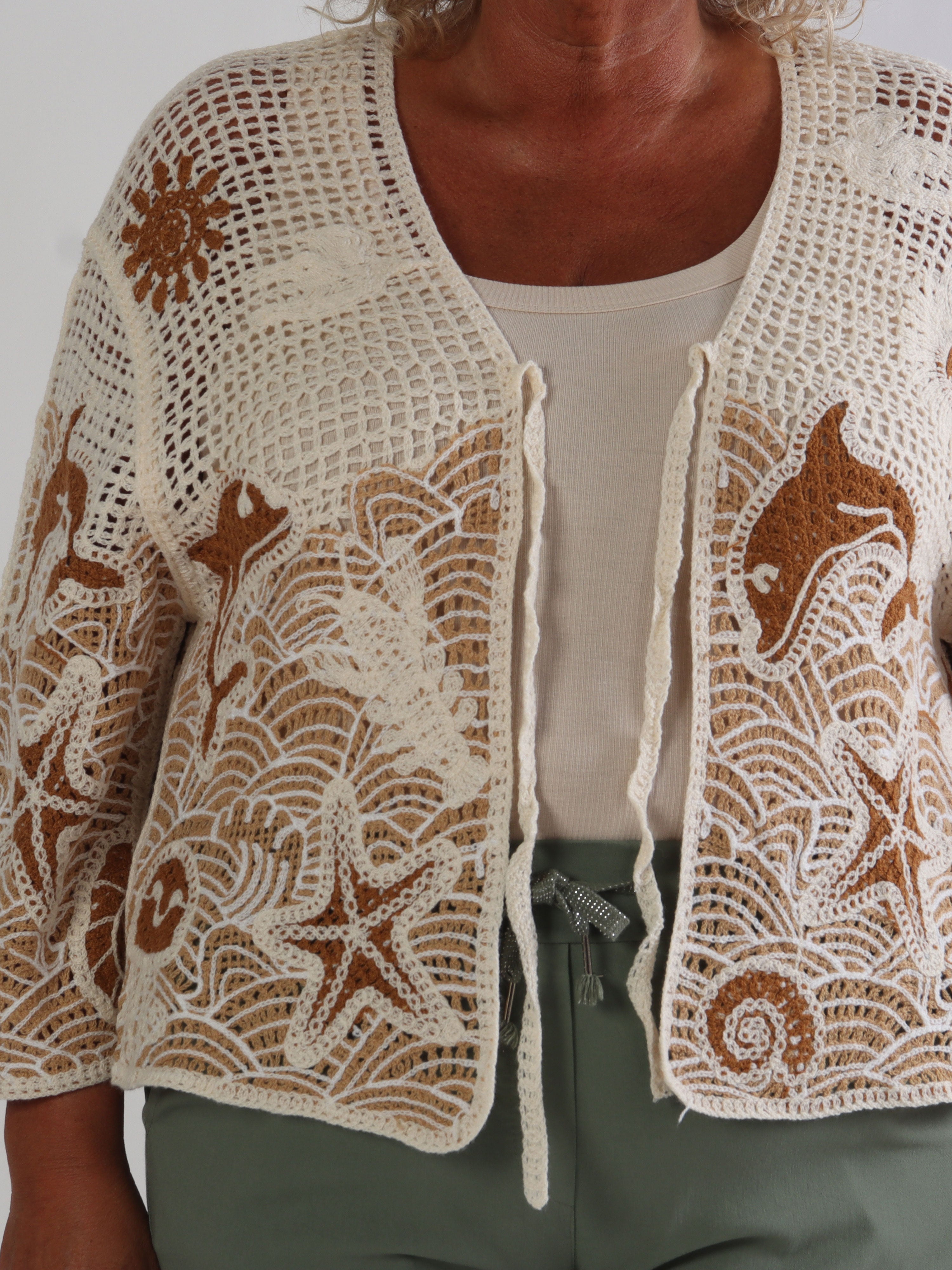 Diana - Hæklet plus size bomulds cardigan med sommermotiver