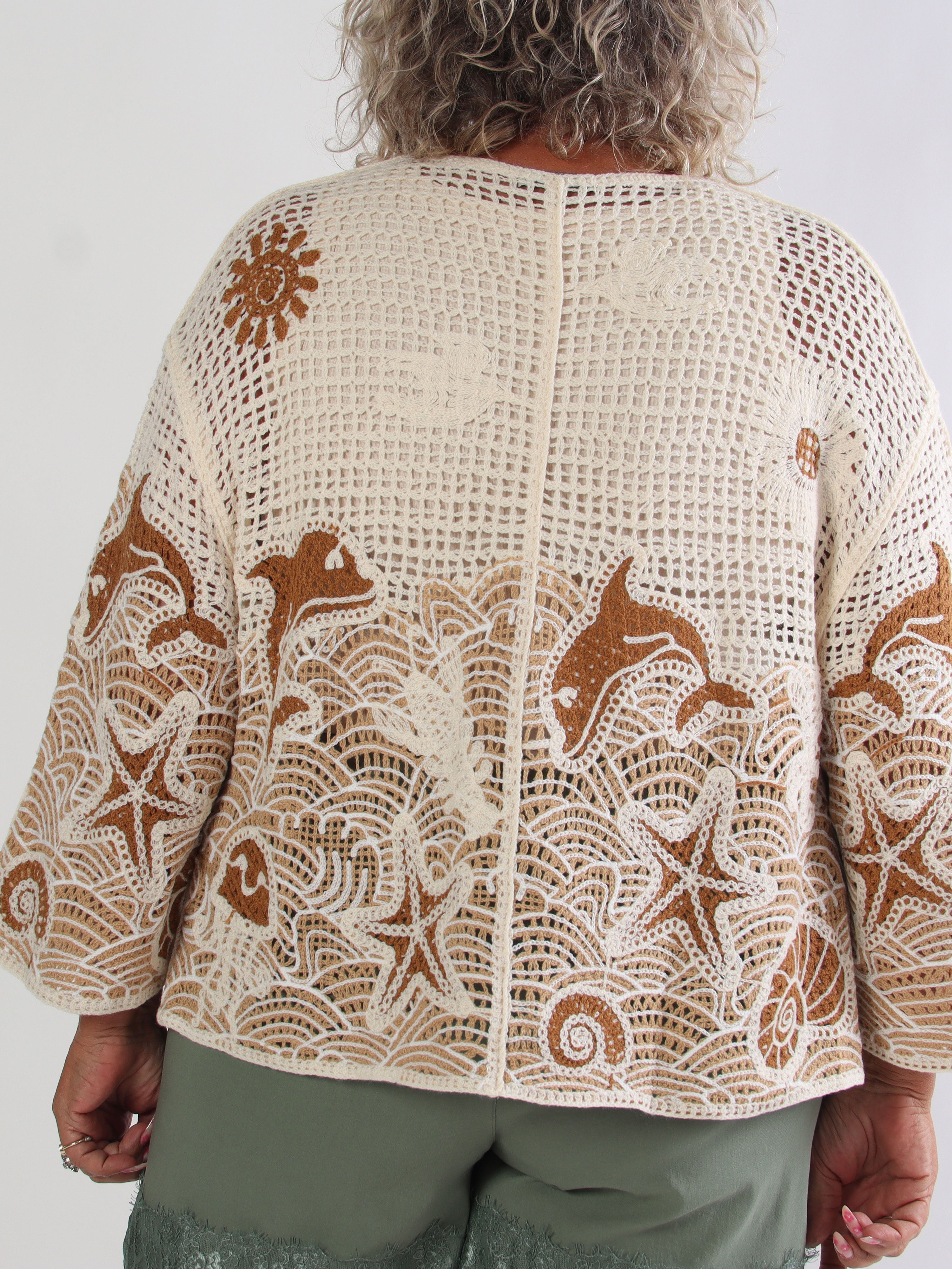 Diana - Hæklet plus size bomulds cardigan med sommermotiver
