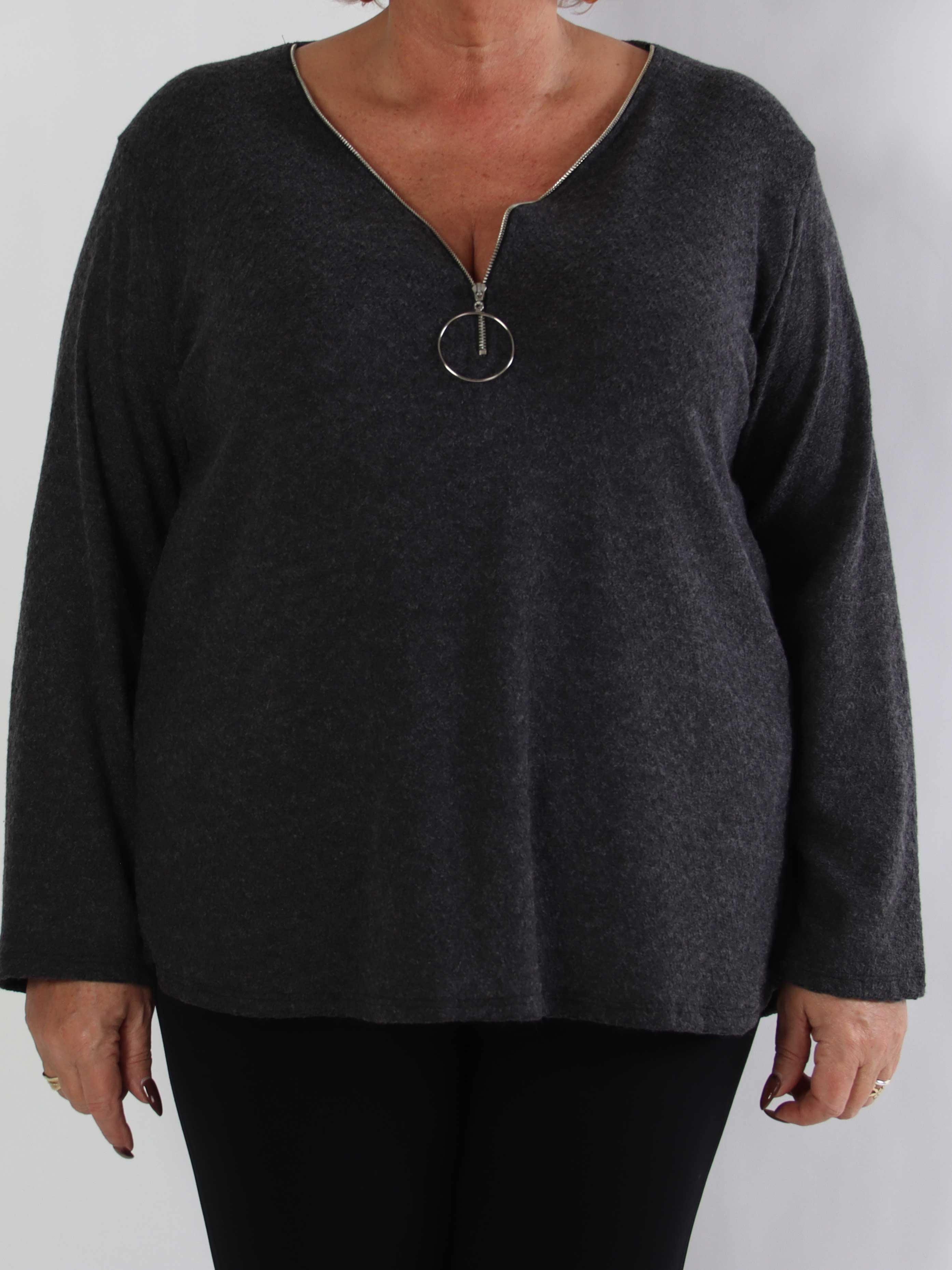 Dido - Enkel plus size tröja med dragkedja