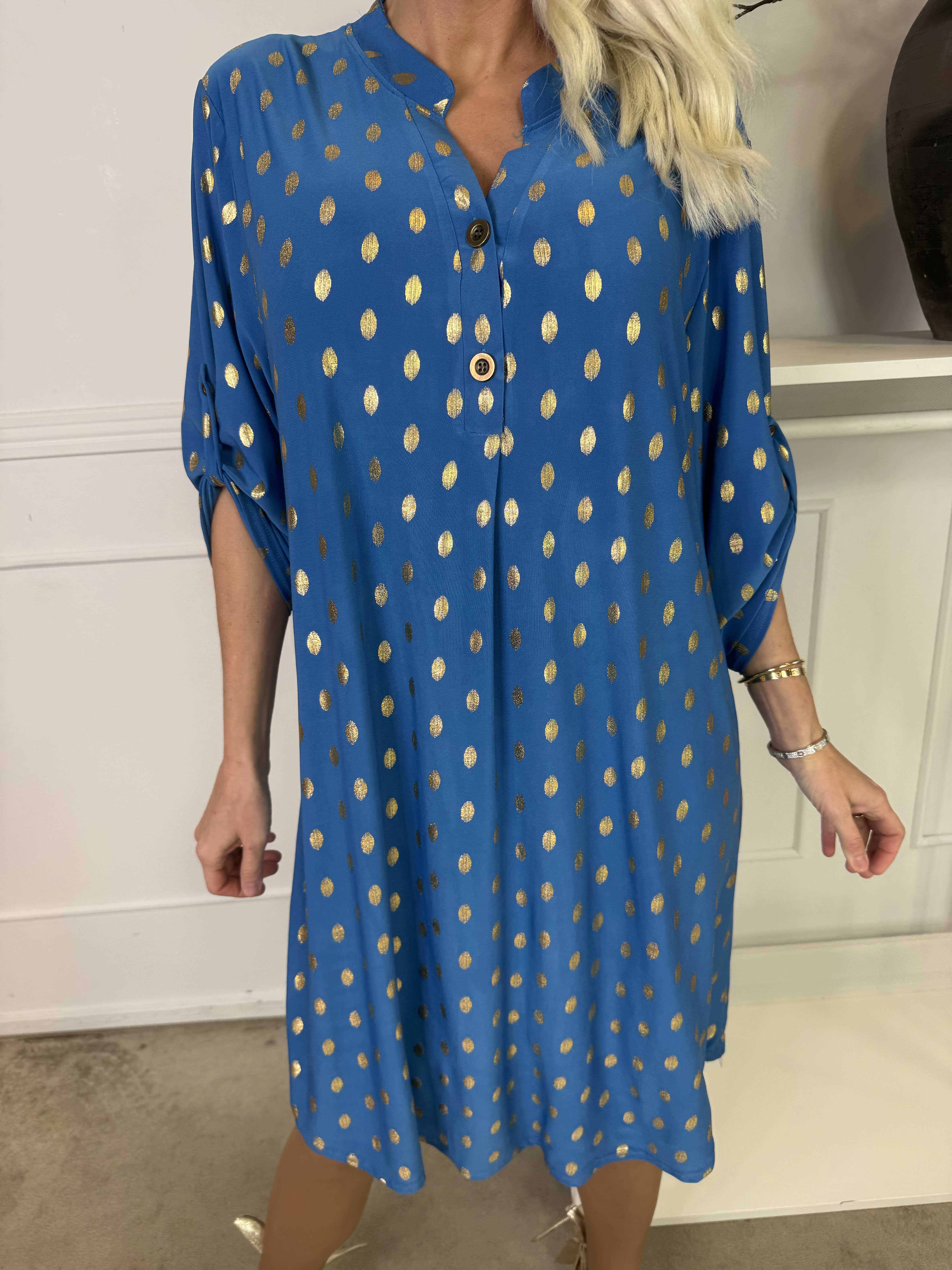 Ebba Gold Long - Elastisk klänning med guldprickar