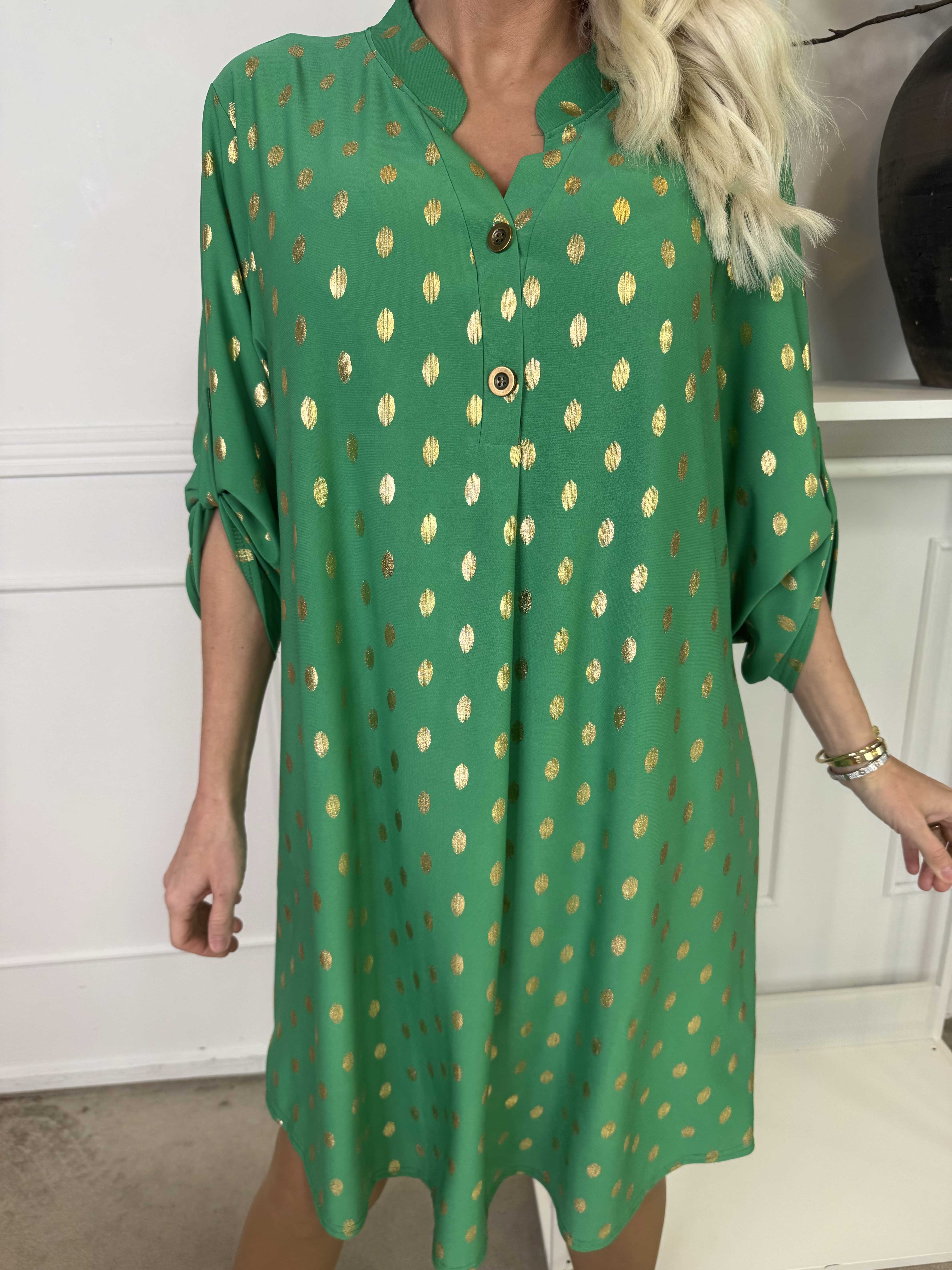 Ebba Gold Long - Elastisk klänning med guldprickar