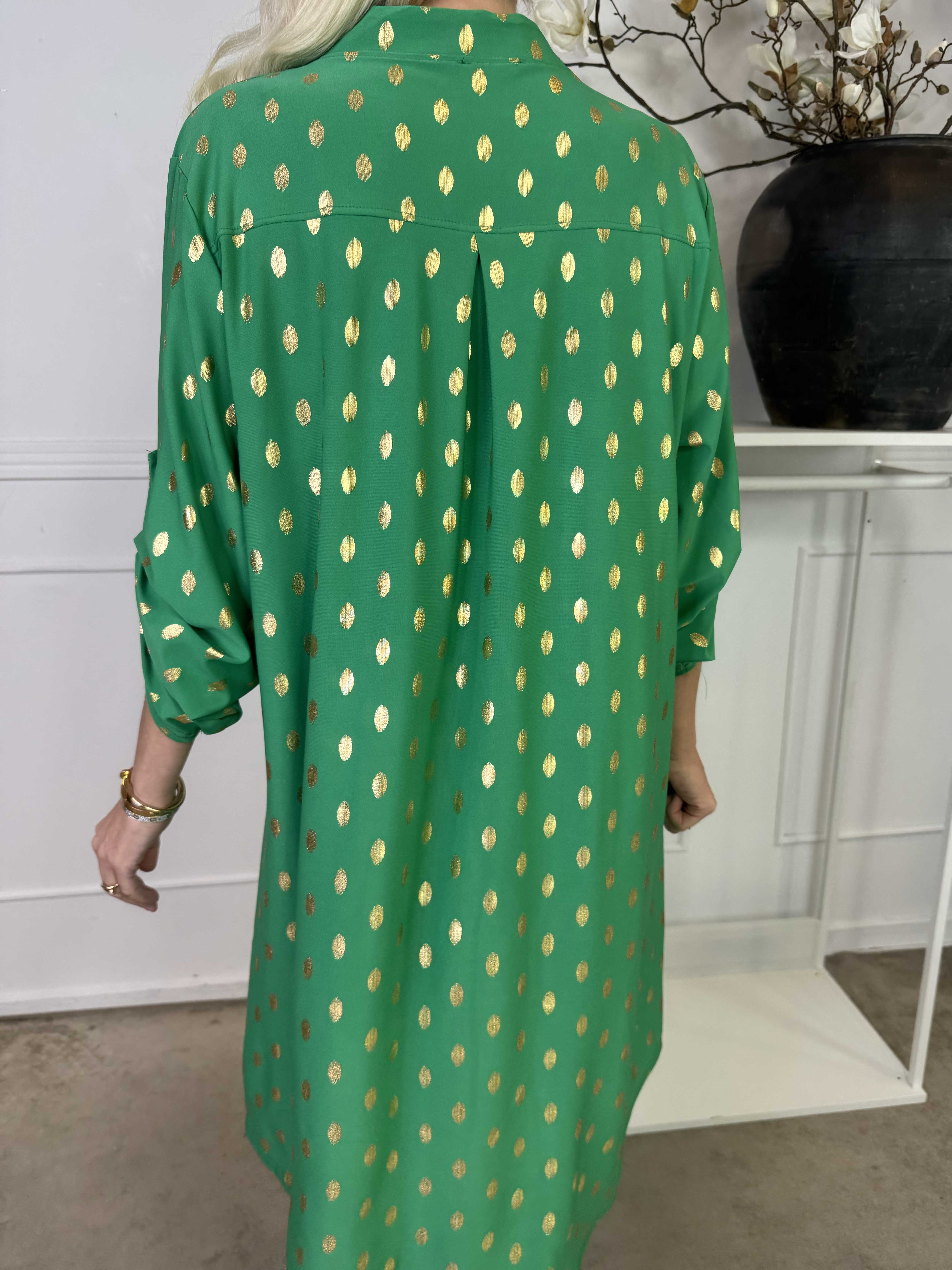 Ebba Gold Long - Elastisk klänning med guldprickar