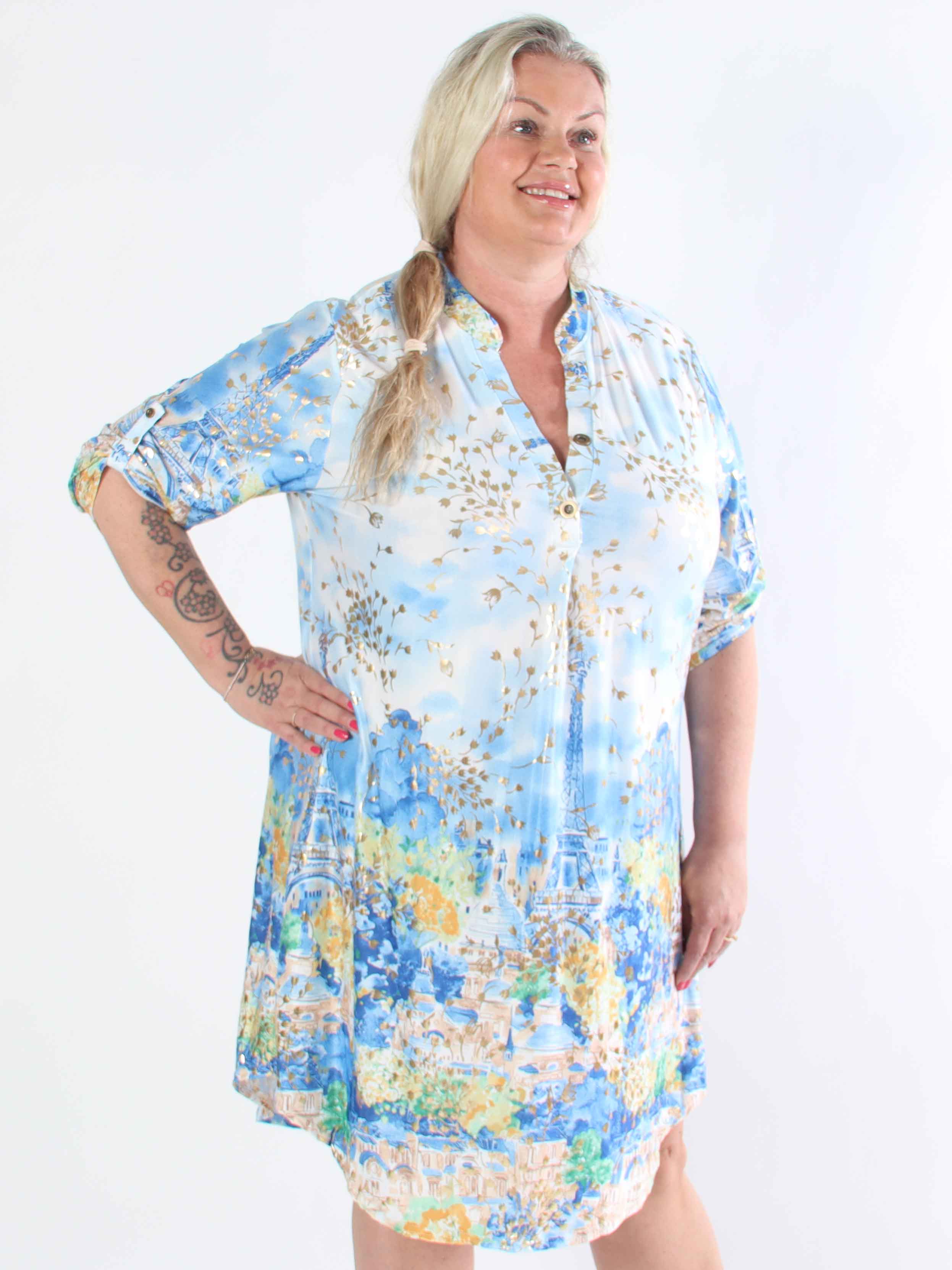 Ebba Paris Long - Elastisk mönstrad plus size klänning med gulddetaljer
