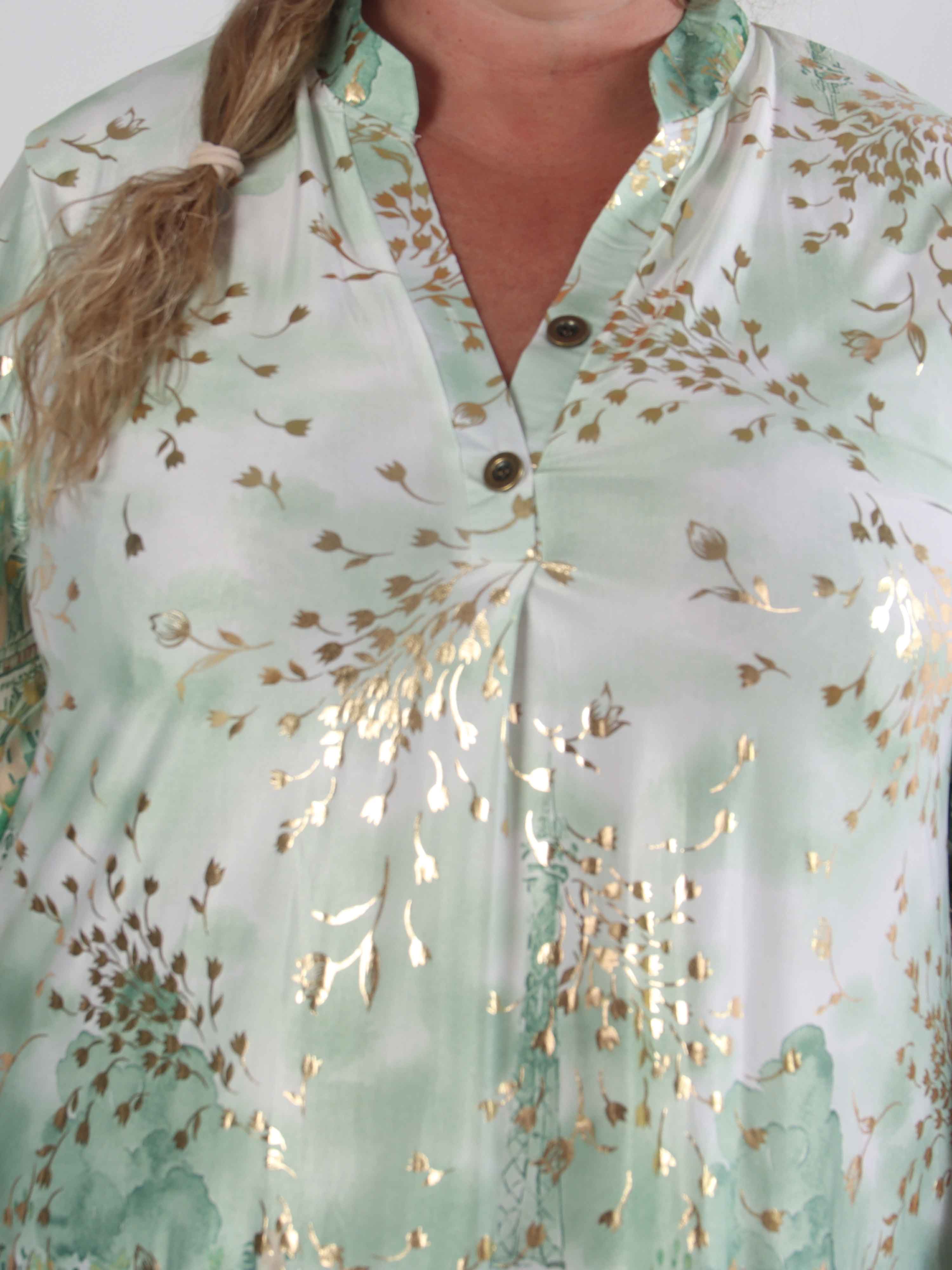 Ebba Paris Long - Elastisk mönstrad plus size klänning med gulddetaljer