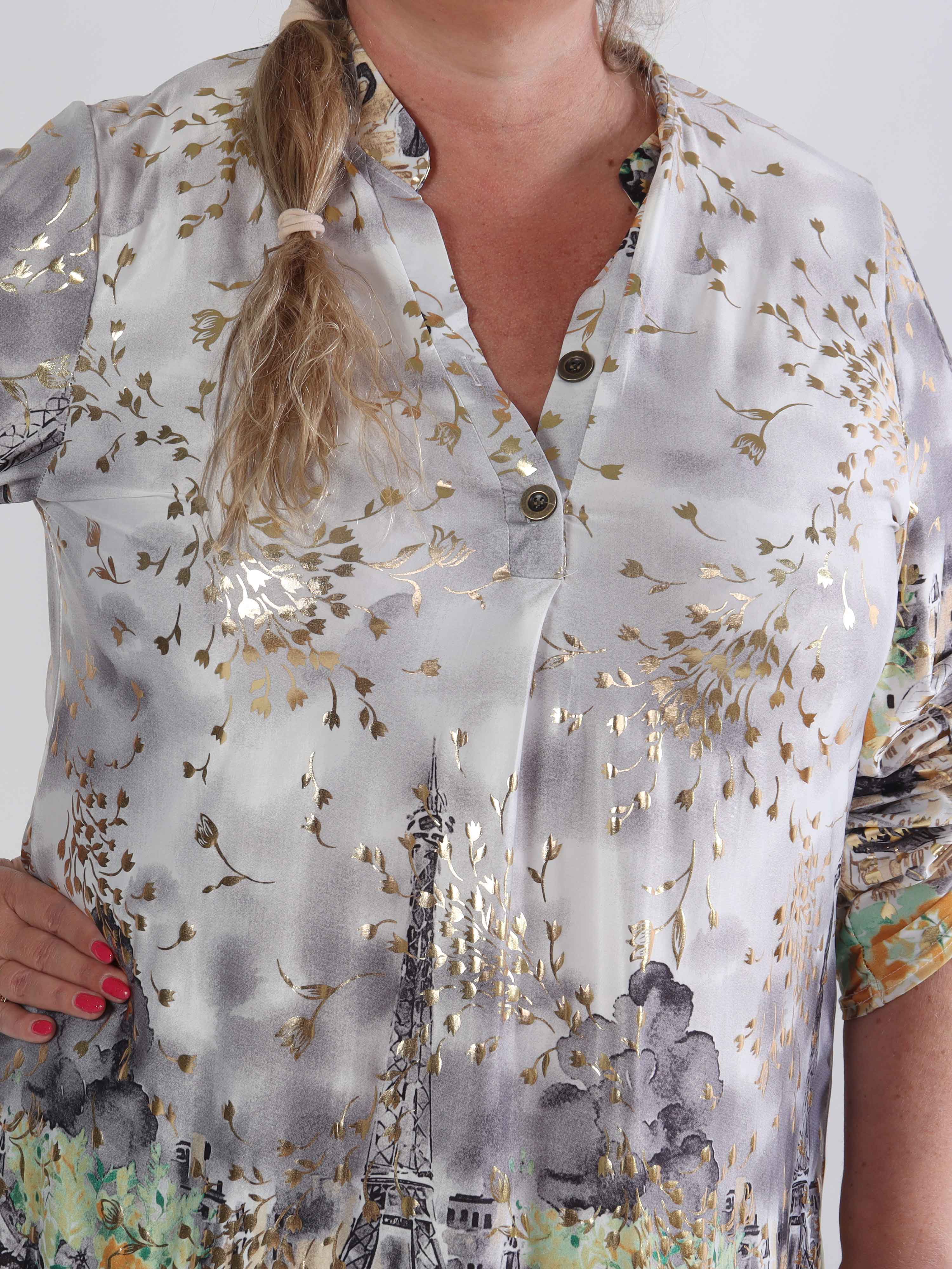 Ebba Paris Long - Elastisk mönstrad plus size klänning med gulddetaljer