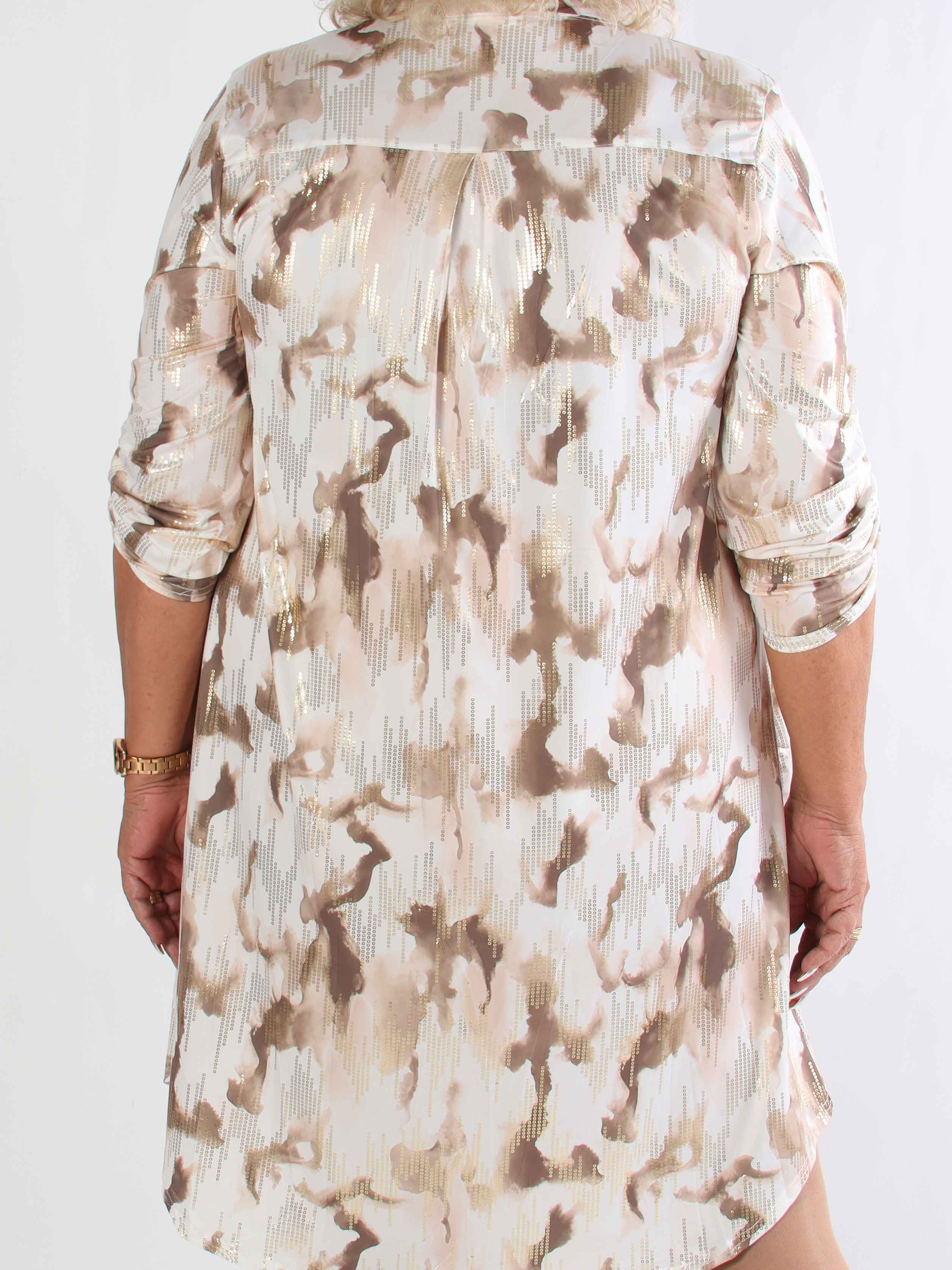 Ebba Batik Long - Elastisk flerfärgad plus size klänning med gulddetaljer