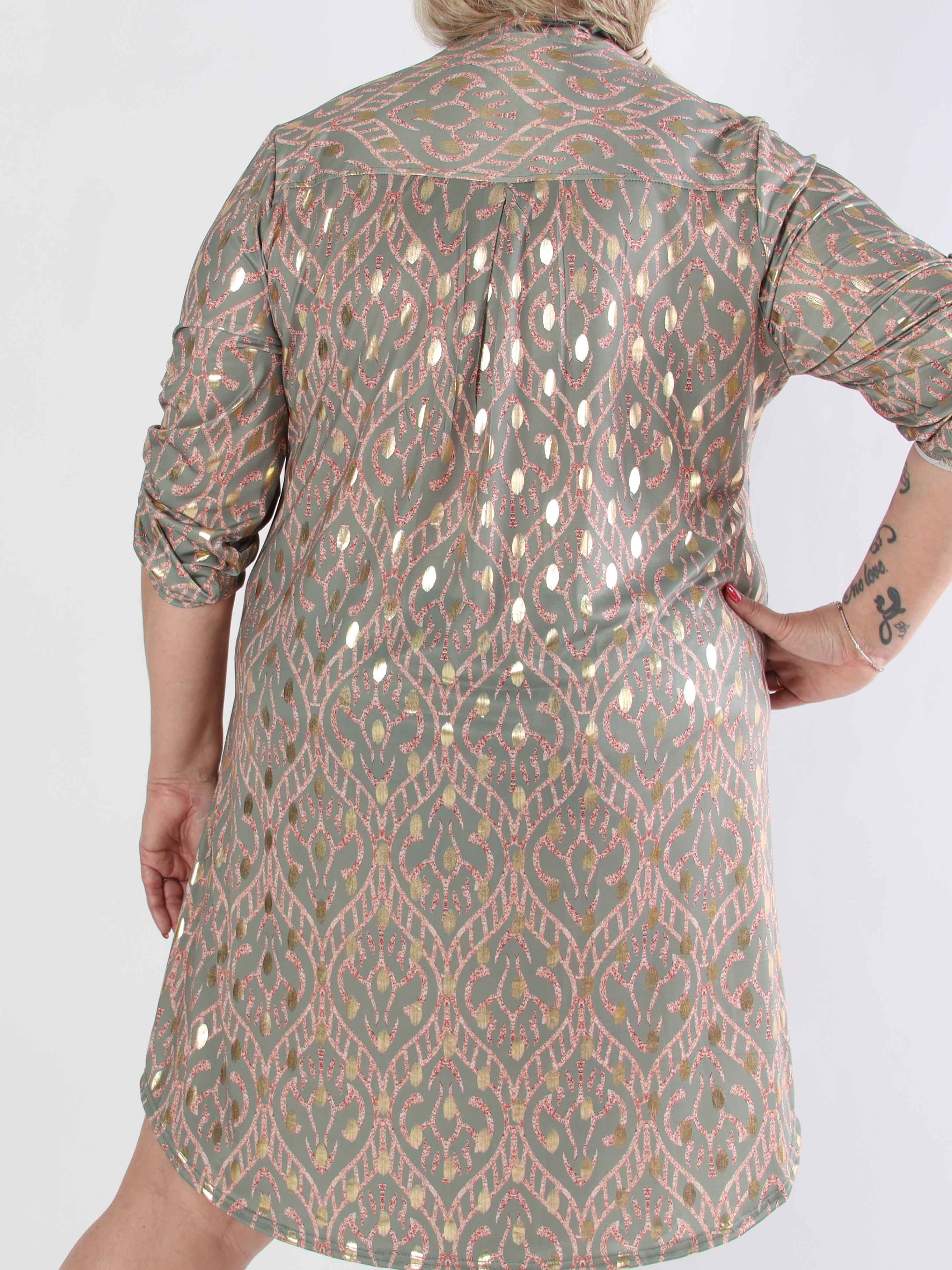 Ebba Boho Long - Elastisk mönstrad klänning i plus size med guldprickar