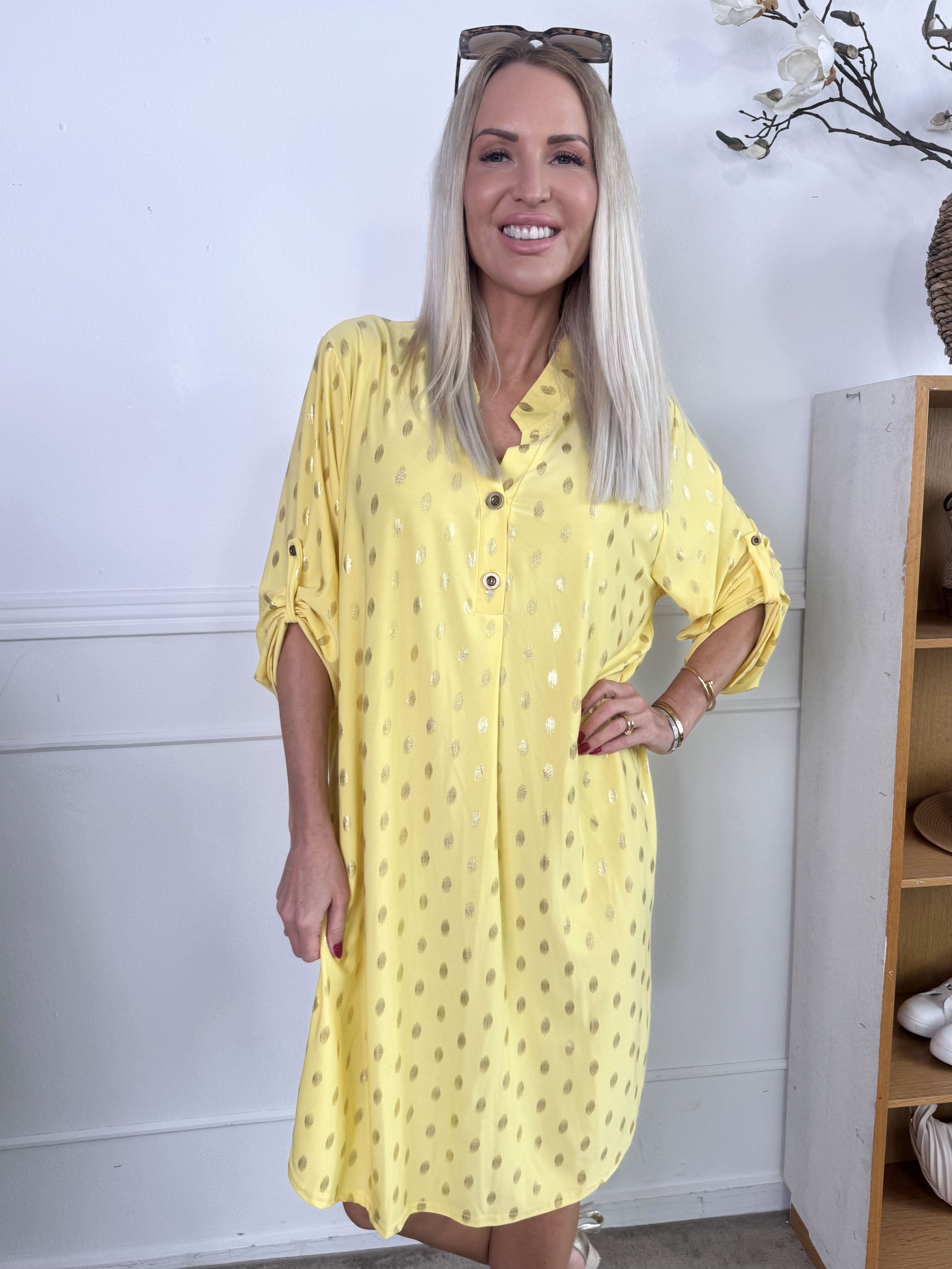 Ebba Gold Long - Elastisk klänning med guldprickar