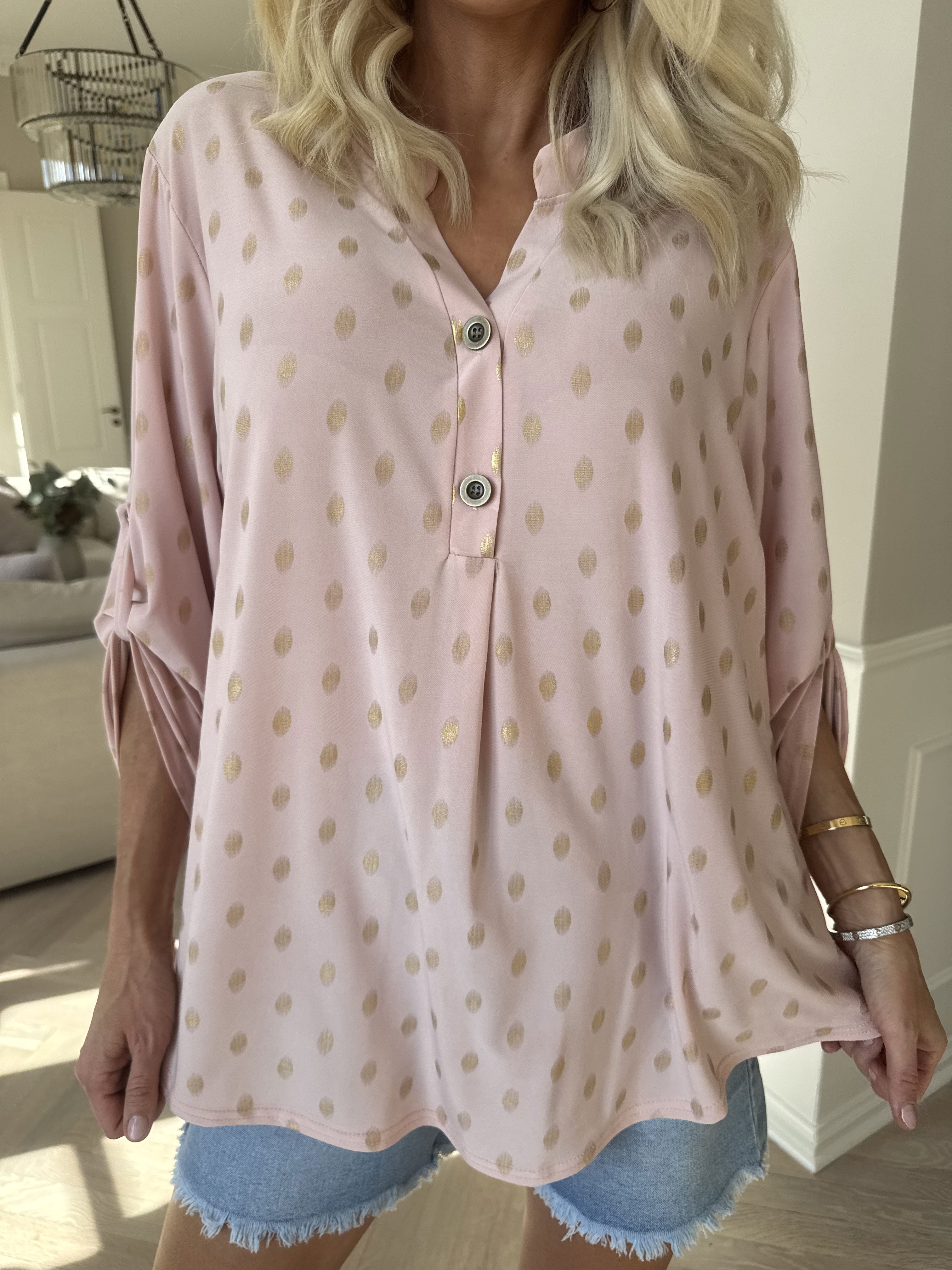 Ebba Gold Shirt - Elastisk blus med guld prickar