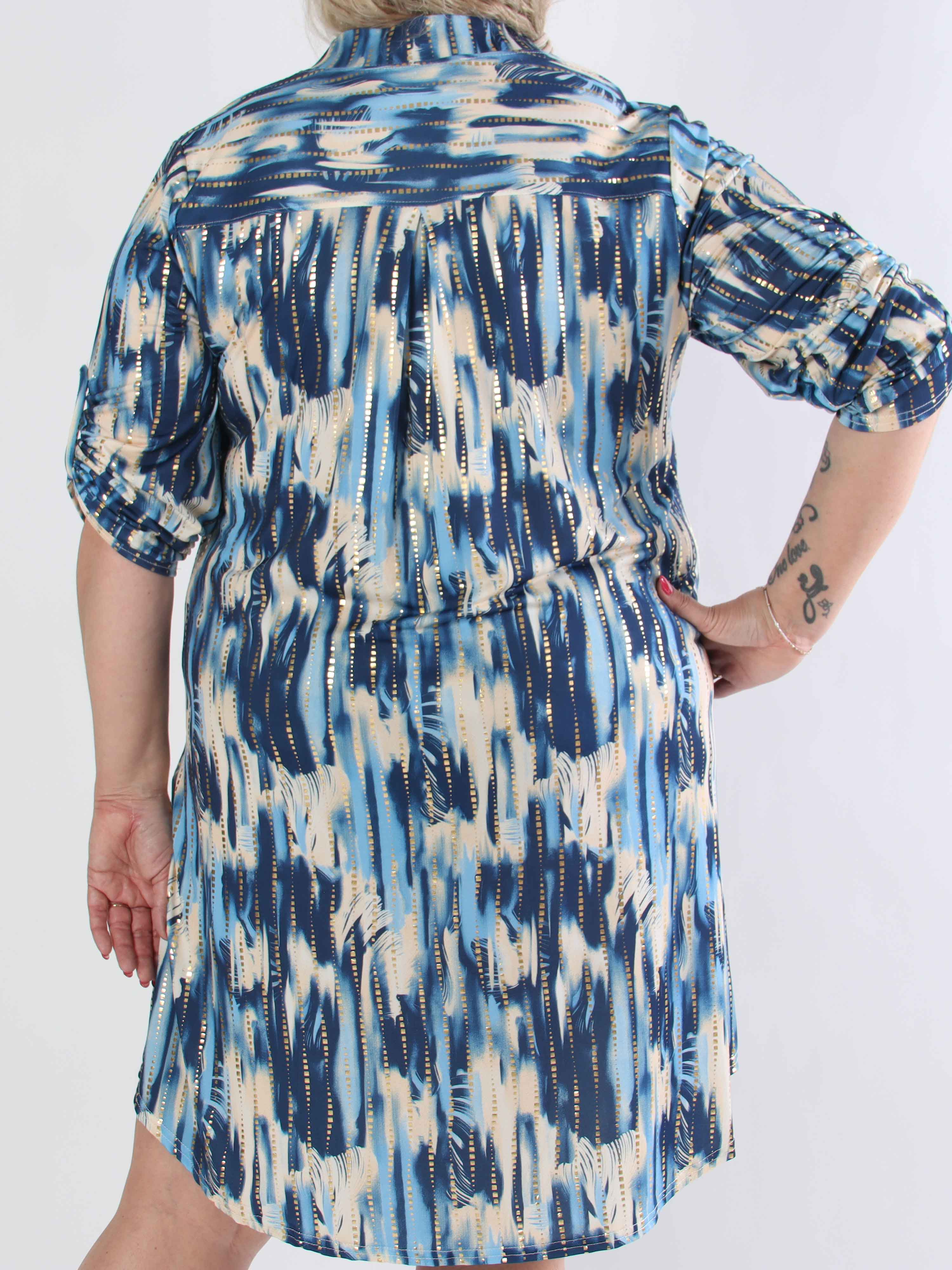 Ebba Pattern Long - Elastisk mönstrad plus size klänning med gulddetaljer
