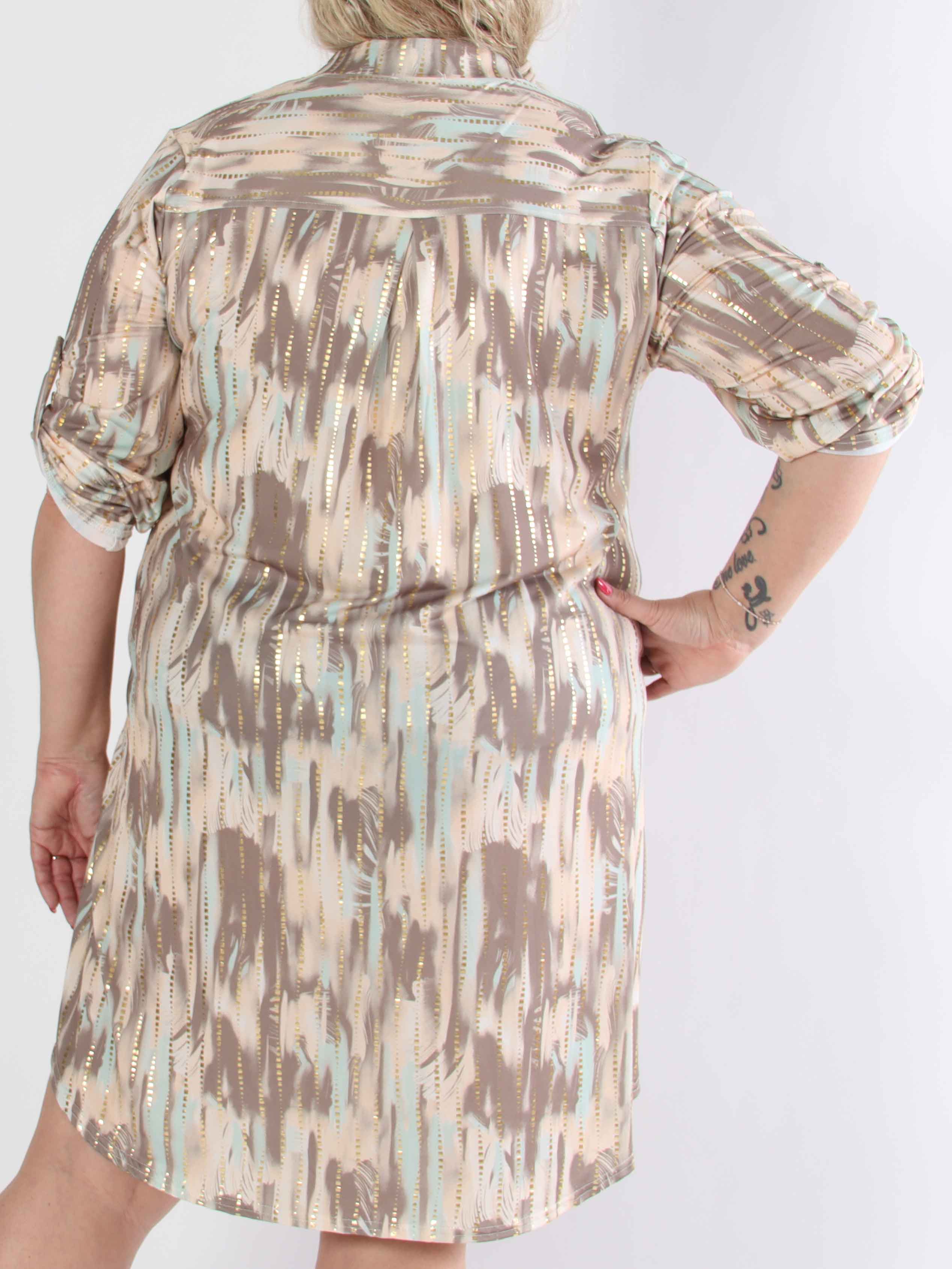 Ebba Pattern Long - Elastisk mönstrad plus size klänning med gulddetaljer