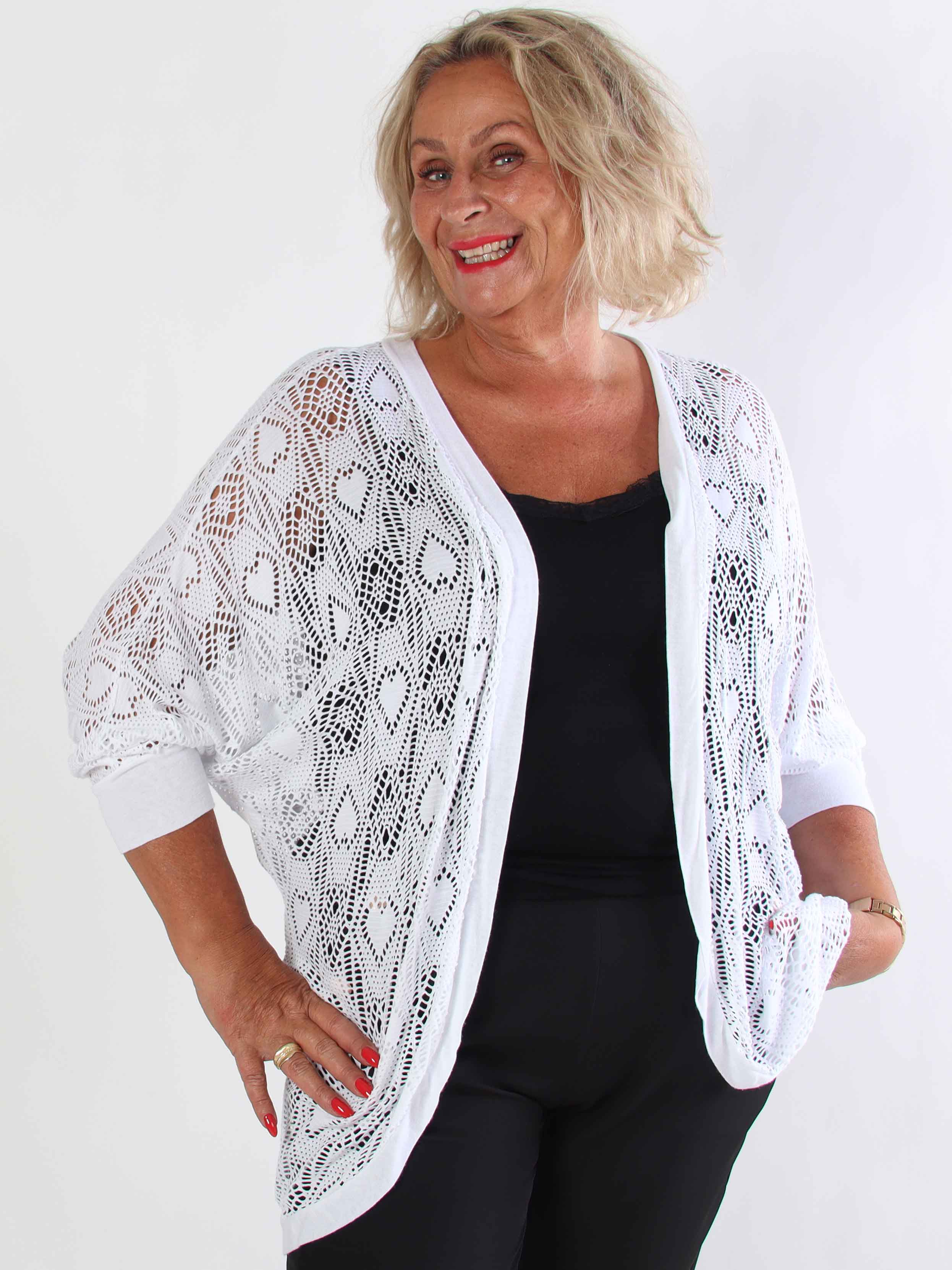 Elly Long - Lätt plus size kofta i viskos med hålmönster