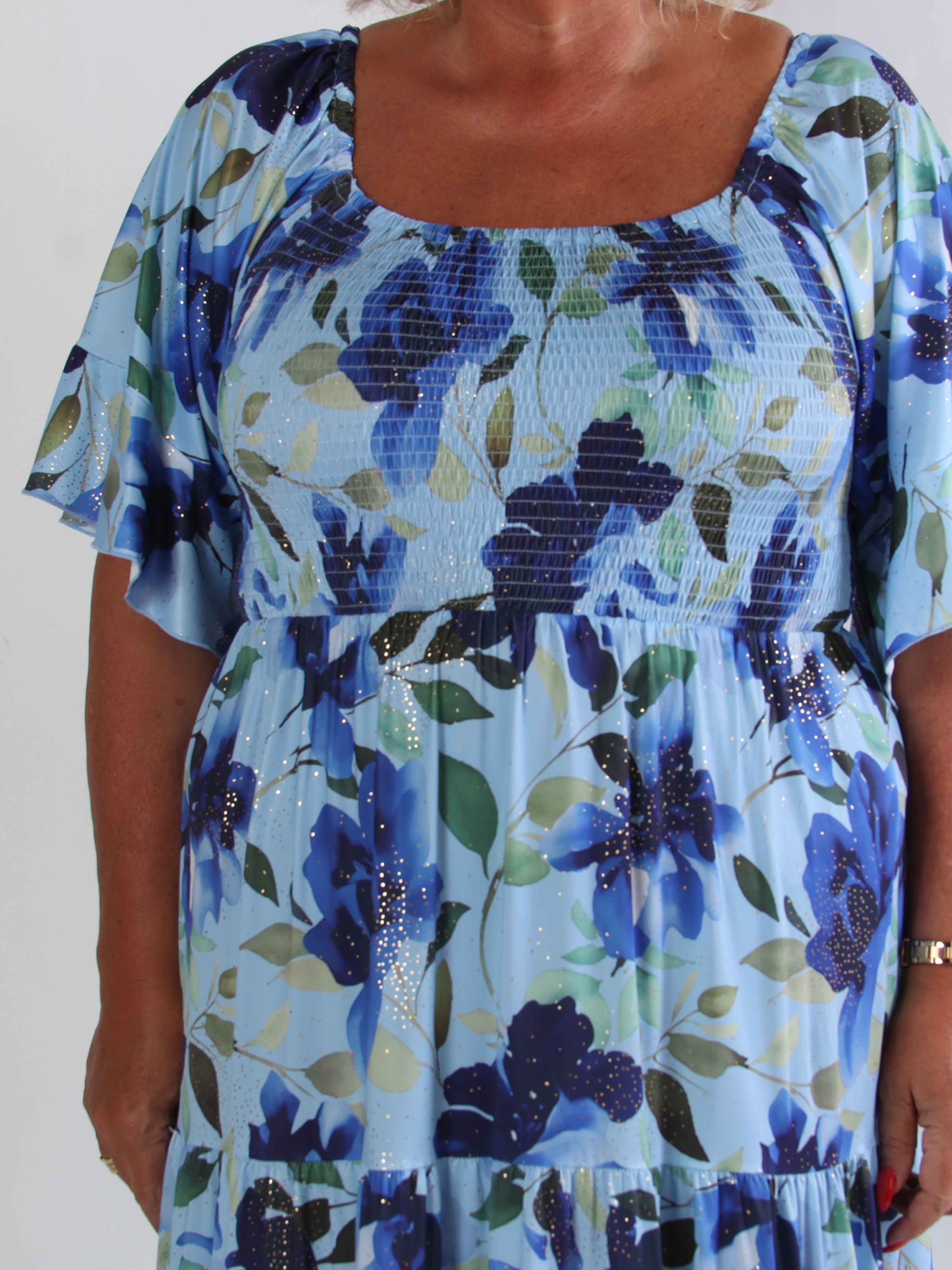 Elna Fiore - Blommig elastisk plus size klänning med smock över bysten