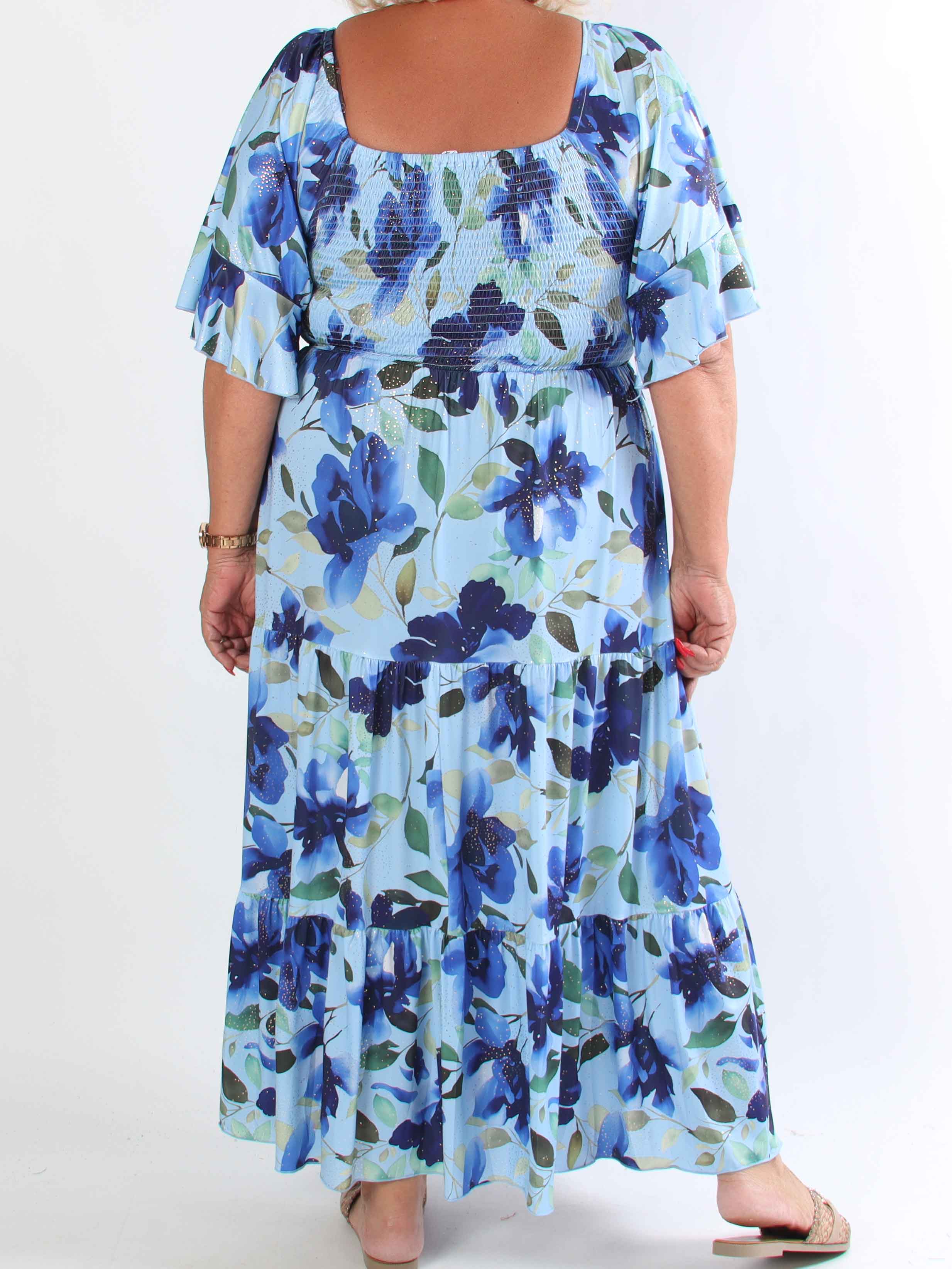 Elna Fiore - Blommig elastisk plus size klänning med smock över bysten