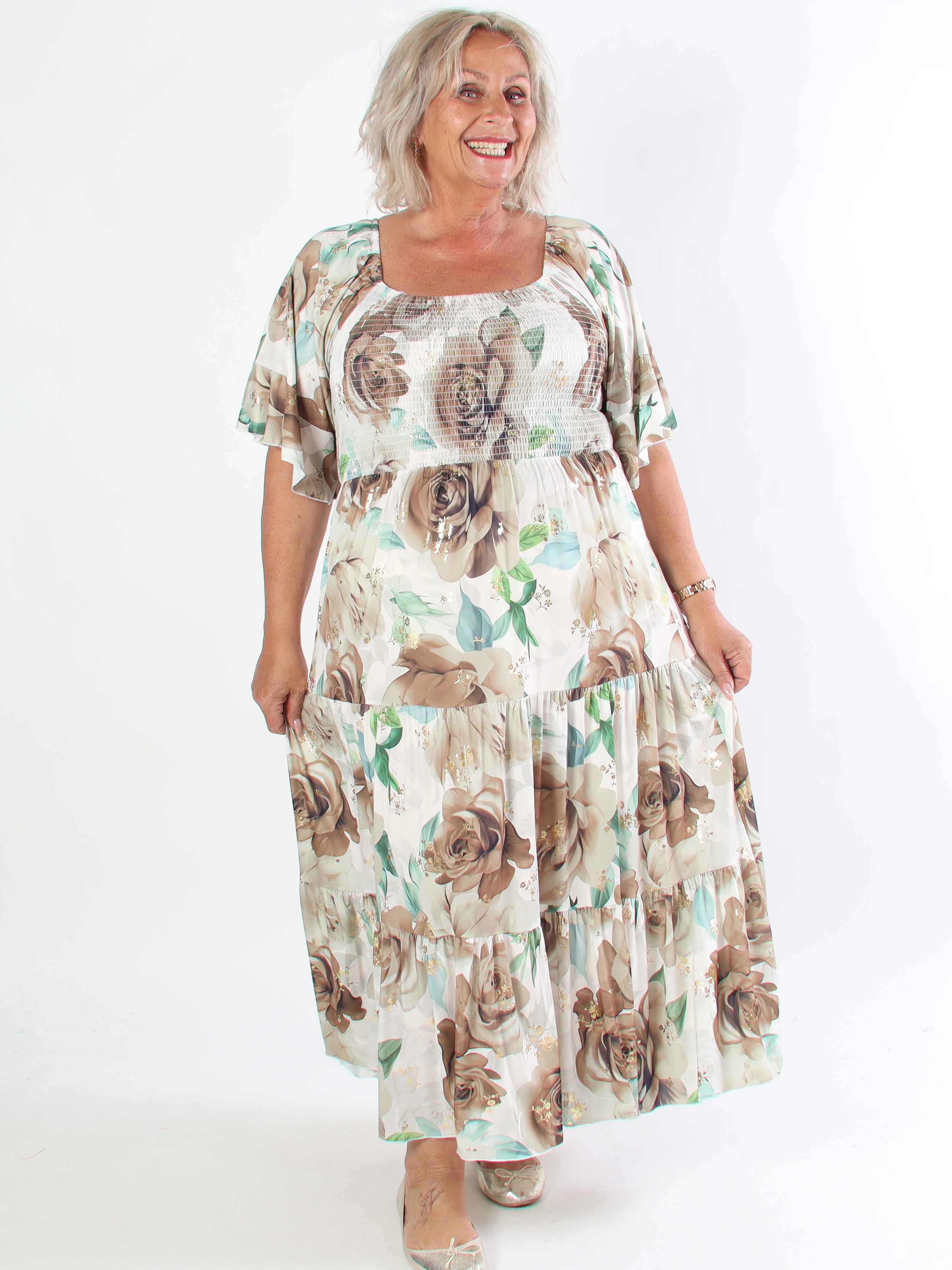 Elna Flower - Plus size elastisk klänning med resår över bysten