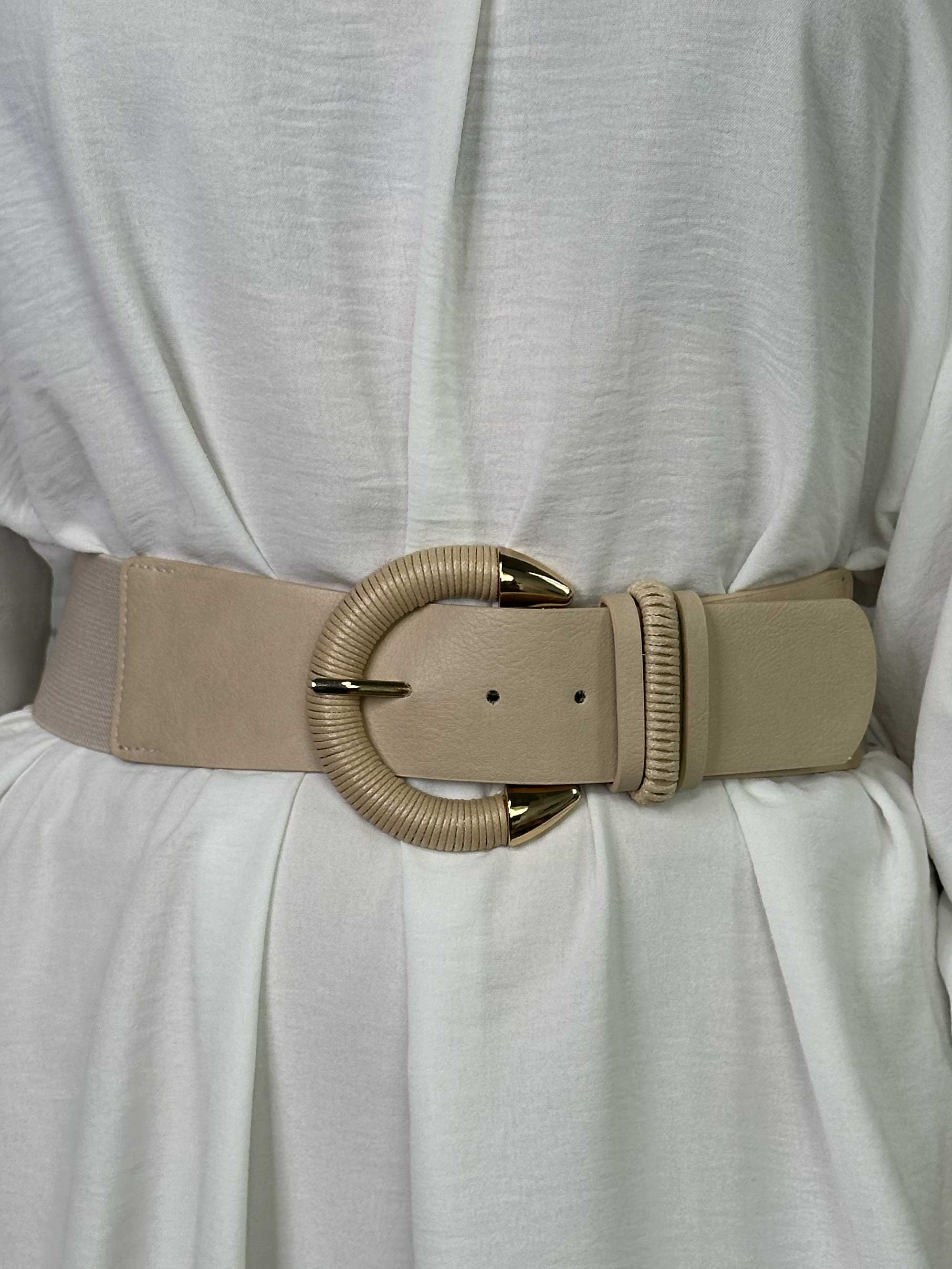 Emily - Elastiskt midjebälte med detaljer i läderlook