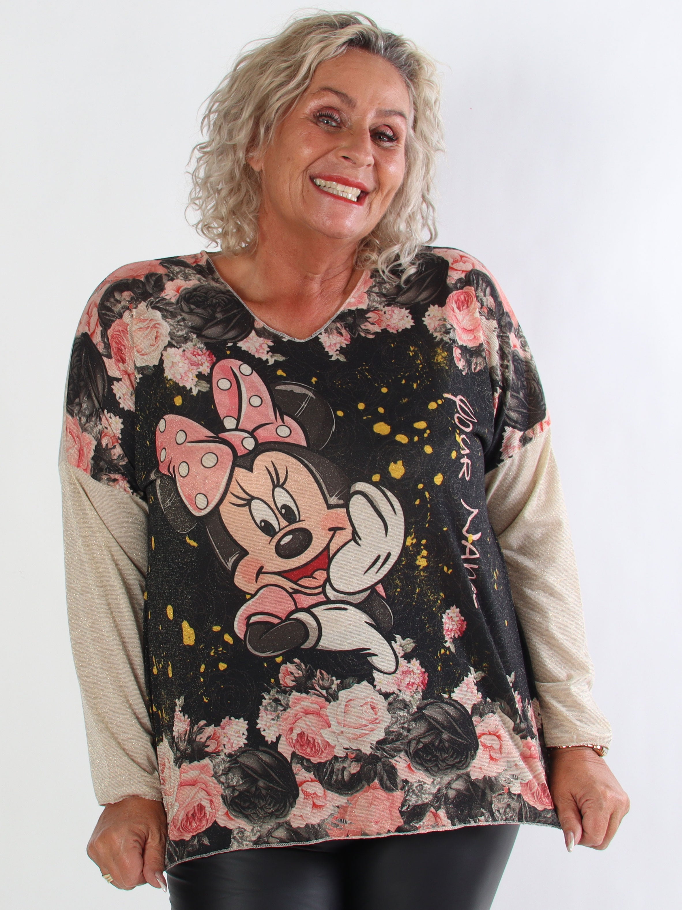 Hecate - Plus size blus med söta motiv och glittertråd