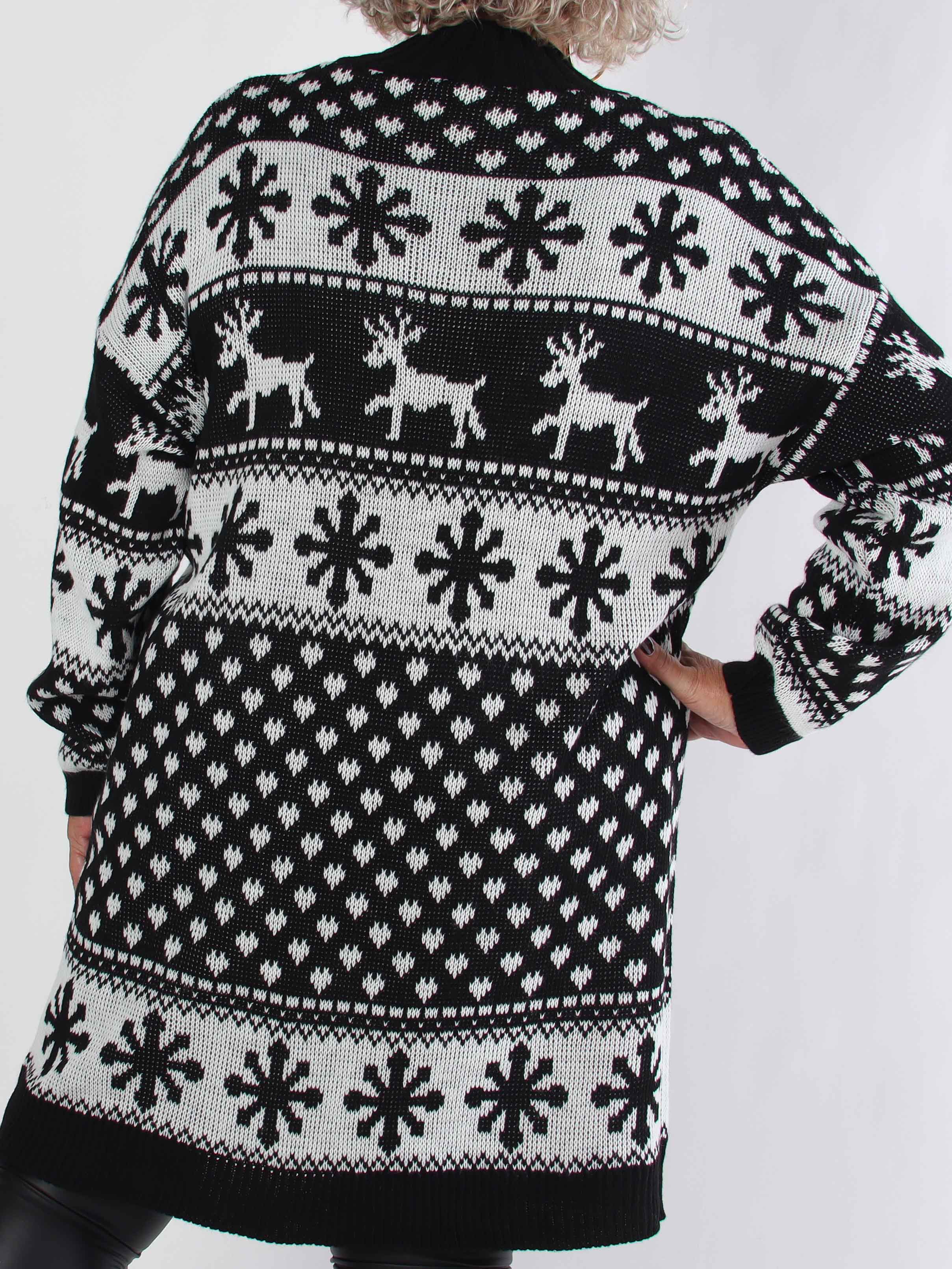 Elza - Stickad plus size julklänning med renar och snöflingor