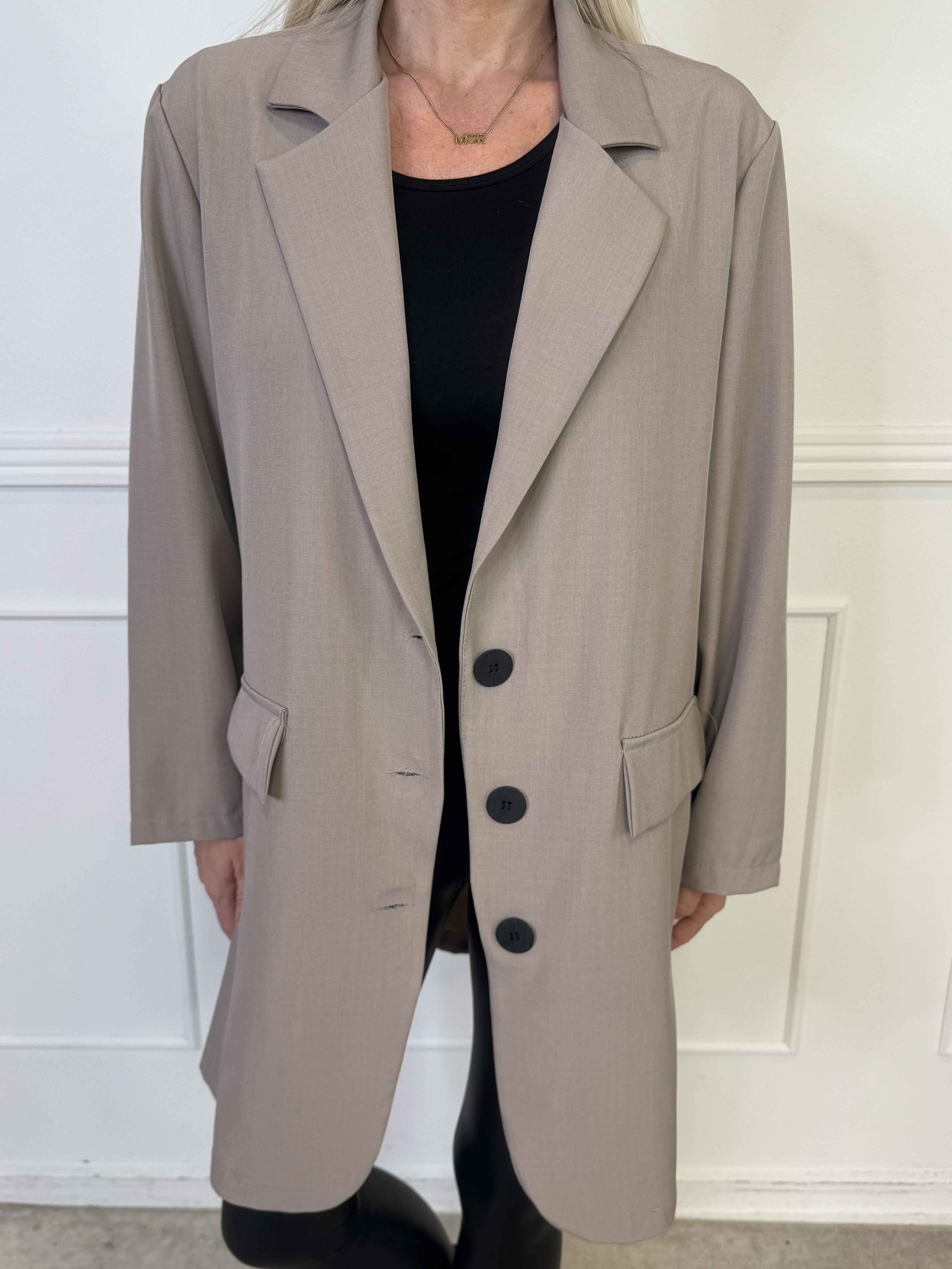 Lanthe Long Plain - Lang ensfarvet blazer