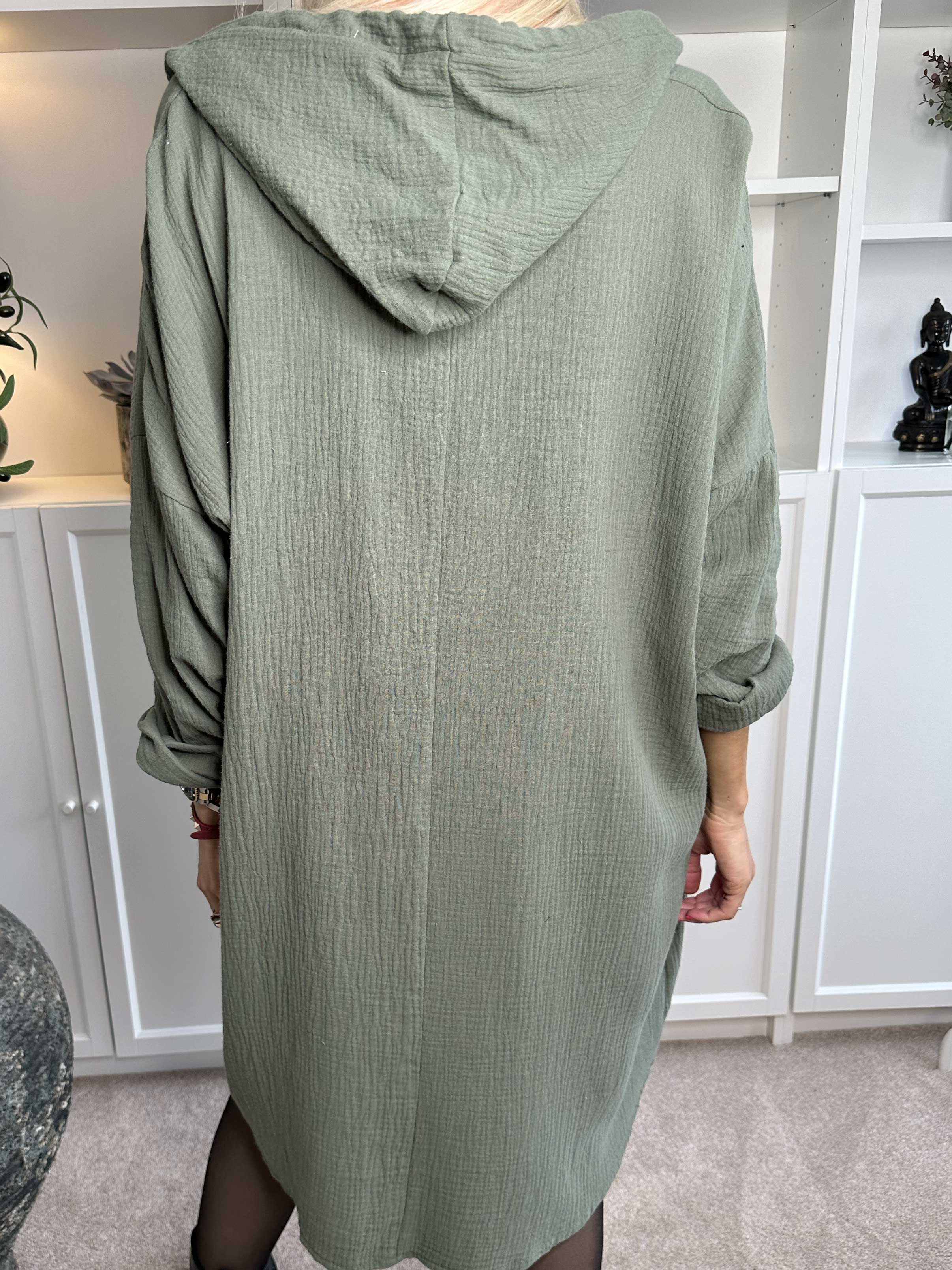 Caro - Mjuk oversized bomullsklänning med huva