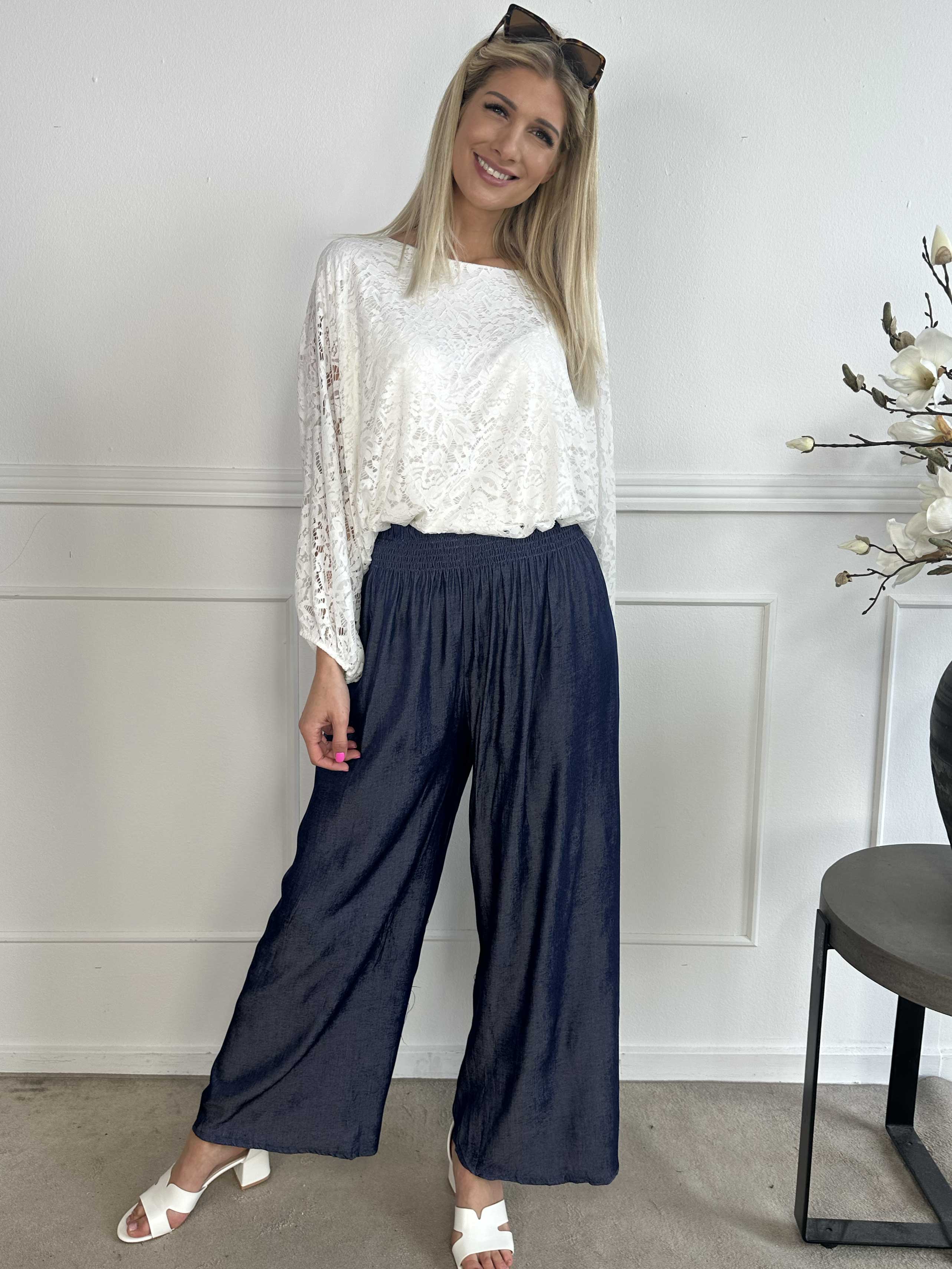Pams Denim Pants - Lösa byxor med resår i midjan