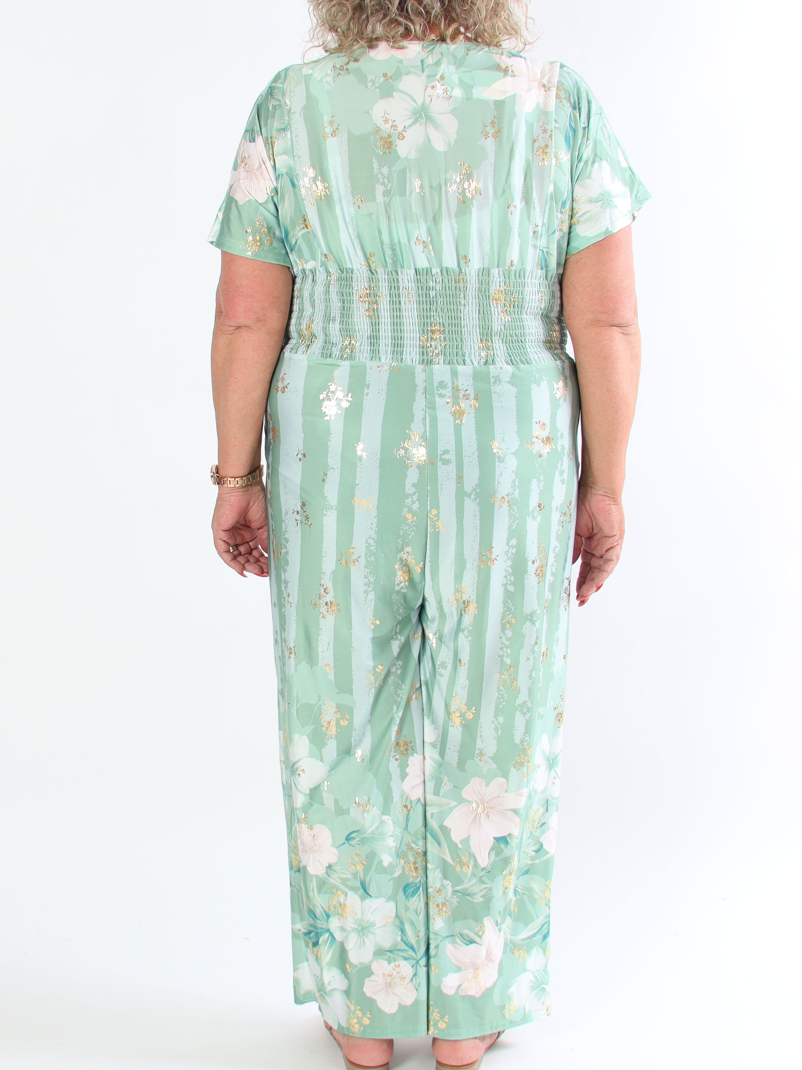Pams Floral Stripe Jumpsuit - Stretchig plus size jumpsuit med blommotiv