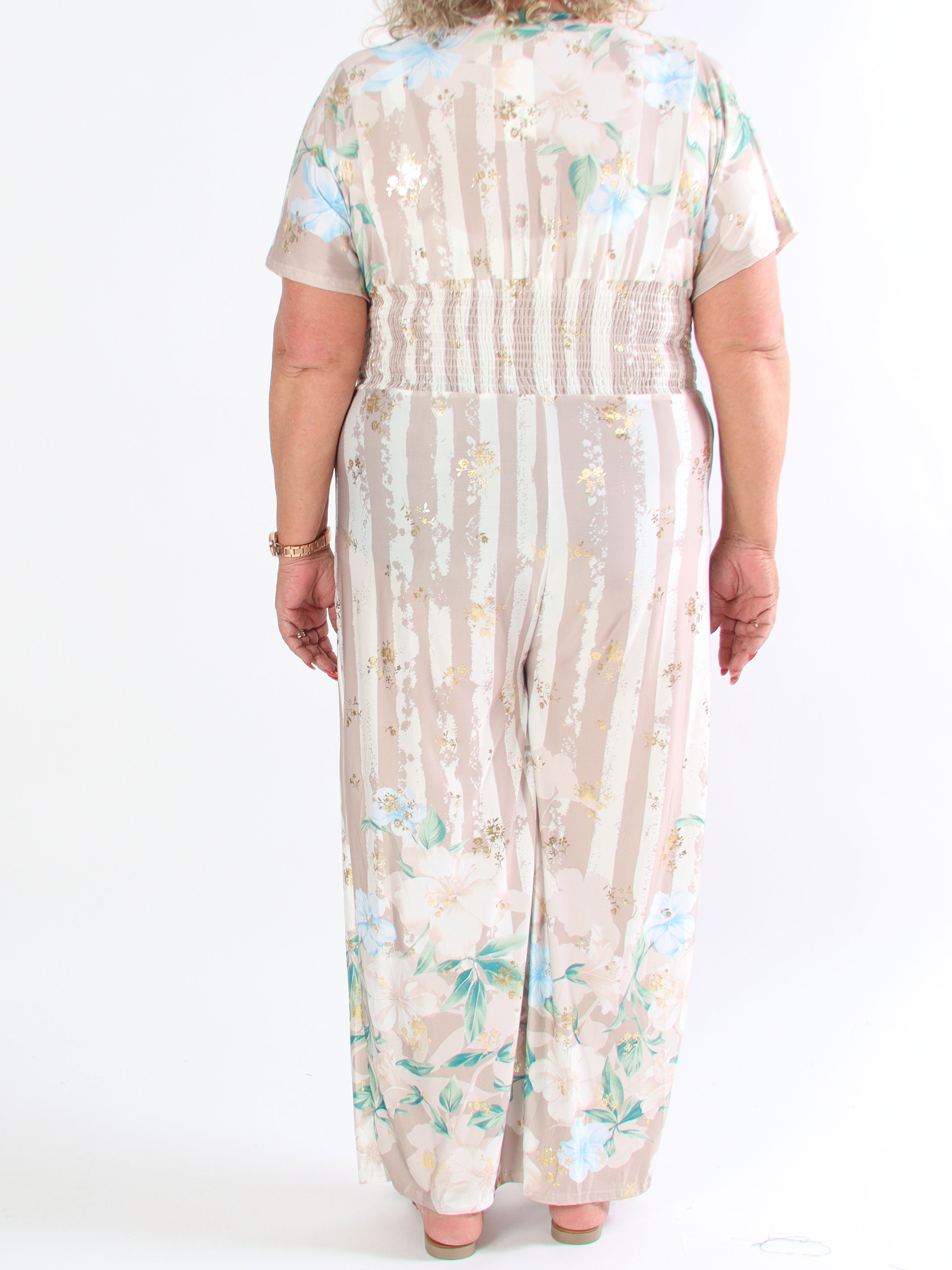 Pams Floral Stripe Jumpsuit - Stretchig plus size jumpsuit med blommotiv