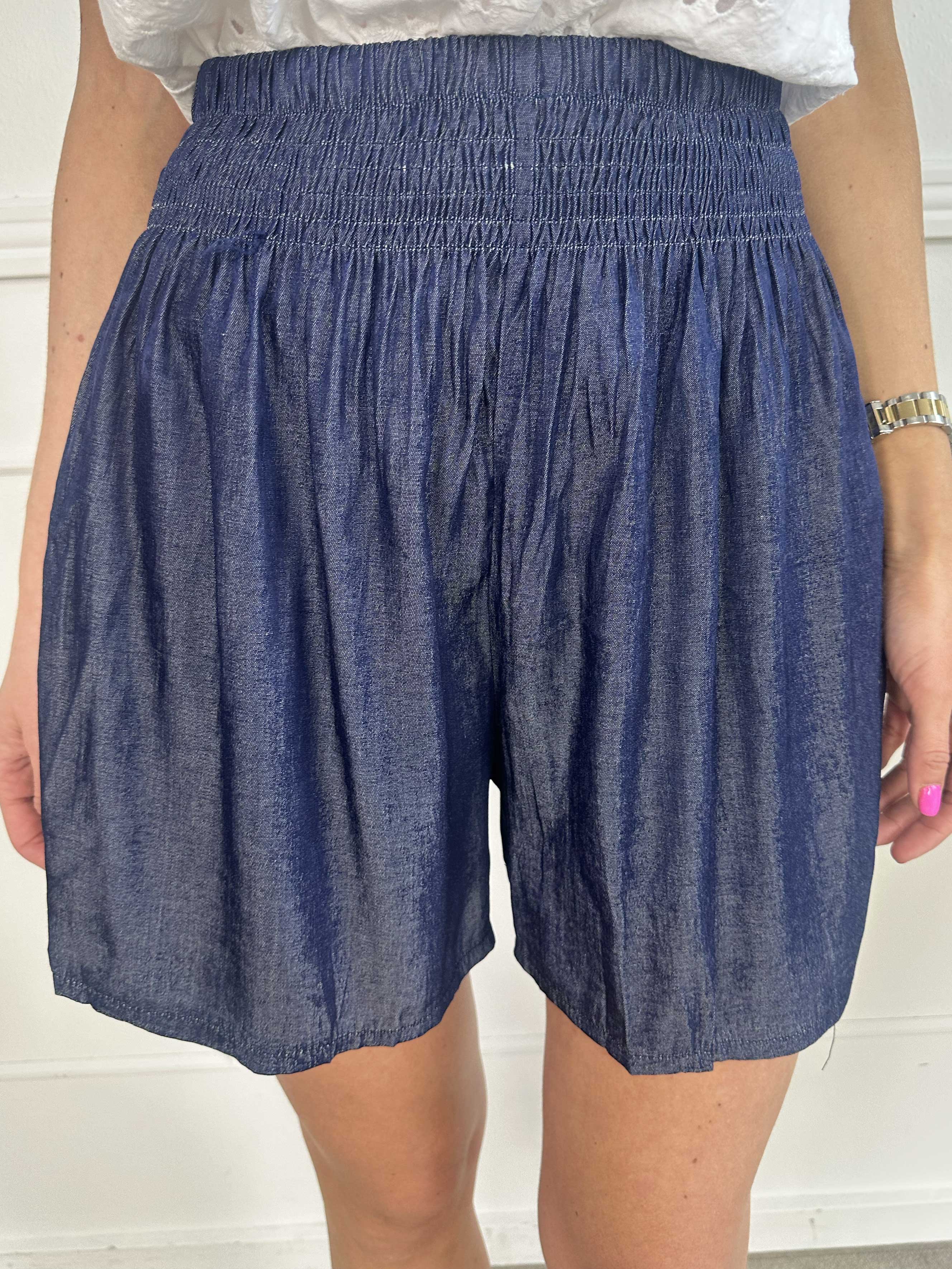 Pams Denim Shorts - Lösa shorts med resår i midjan