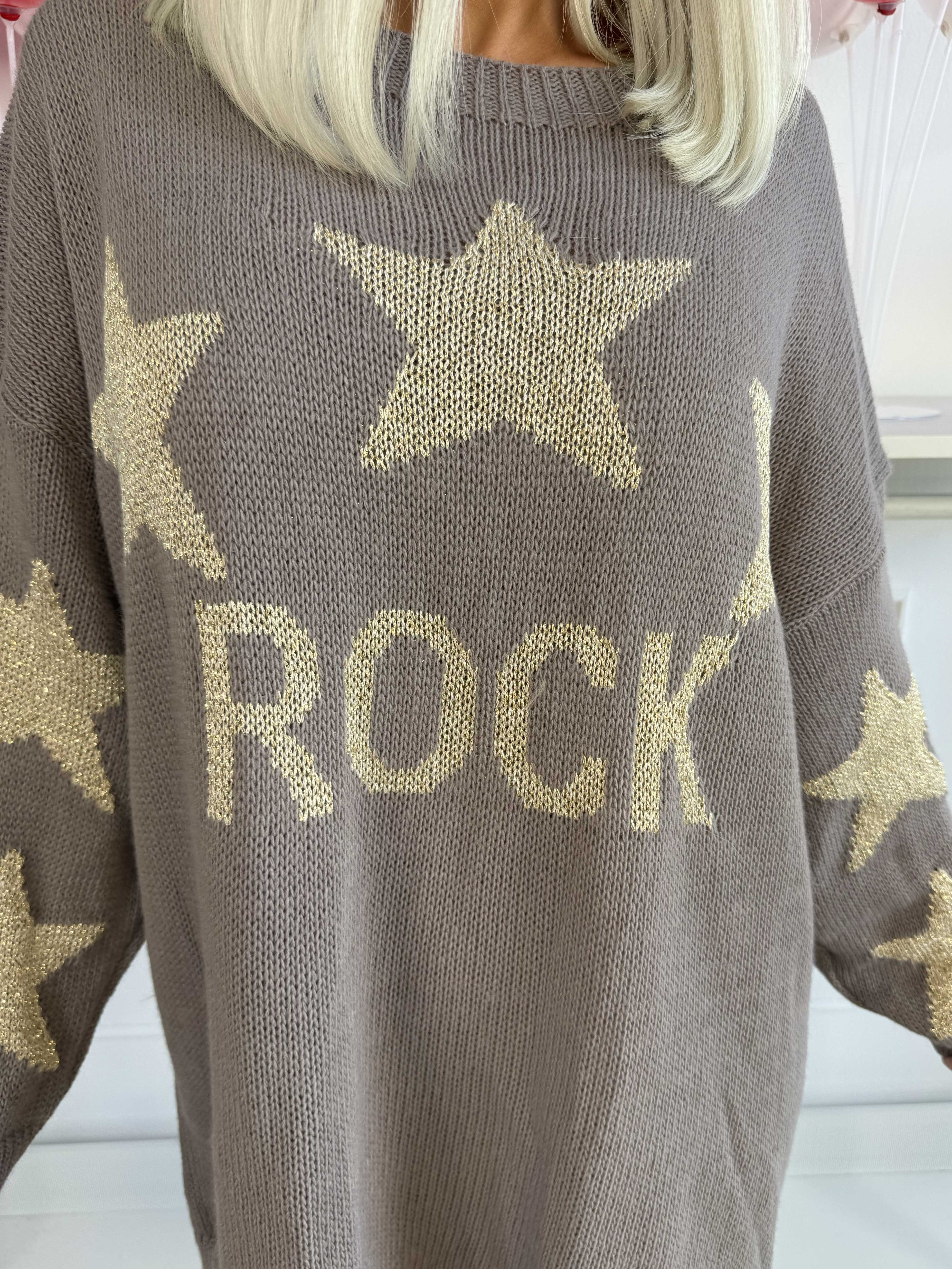 Rock - Stickad blus med stjärnor i guldtrådar