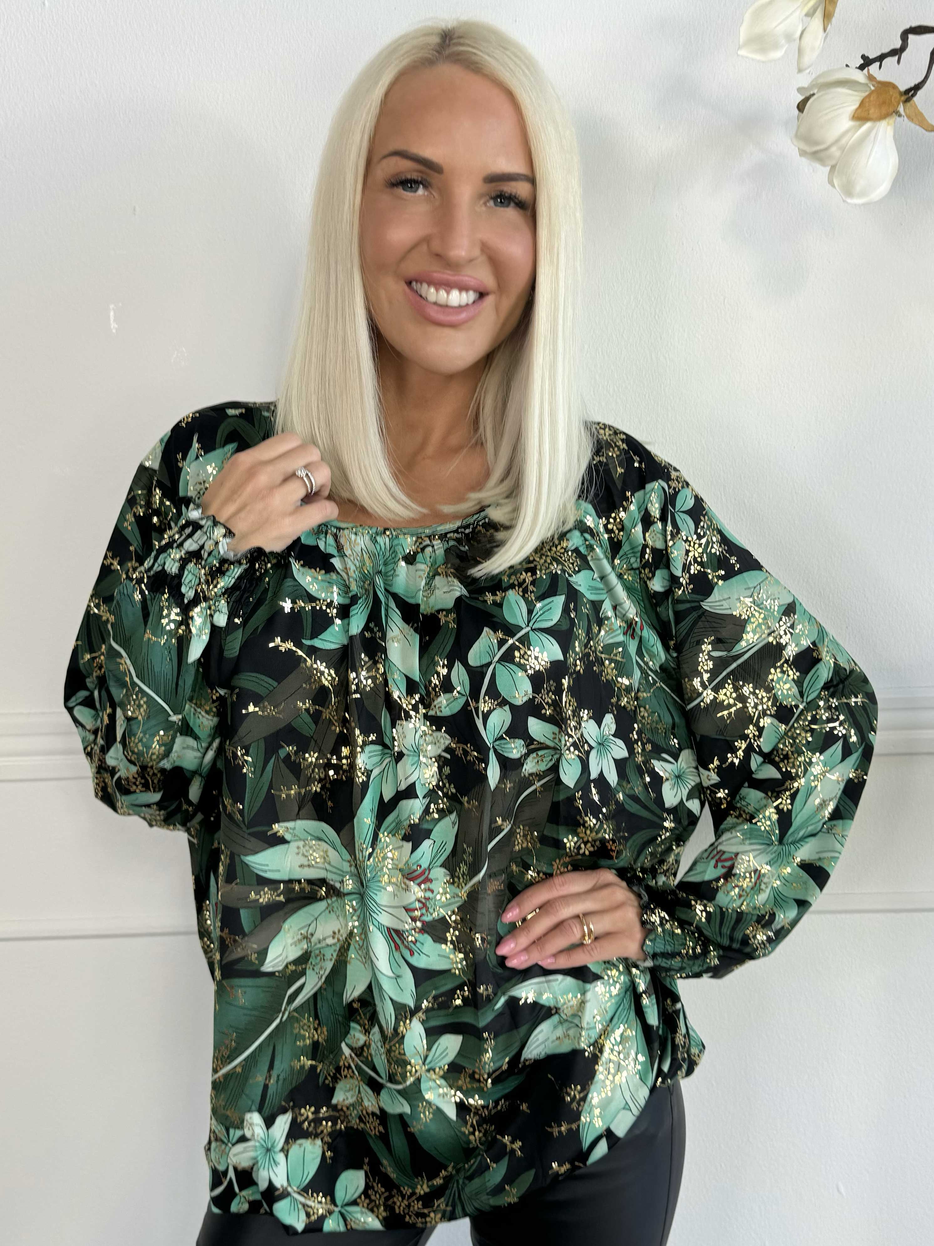 Miracle Gold Flower L/S - Blommig blus med resår