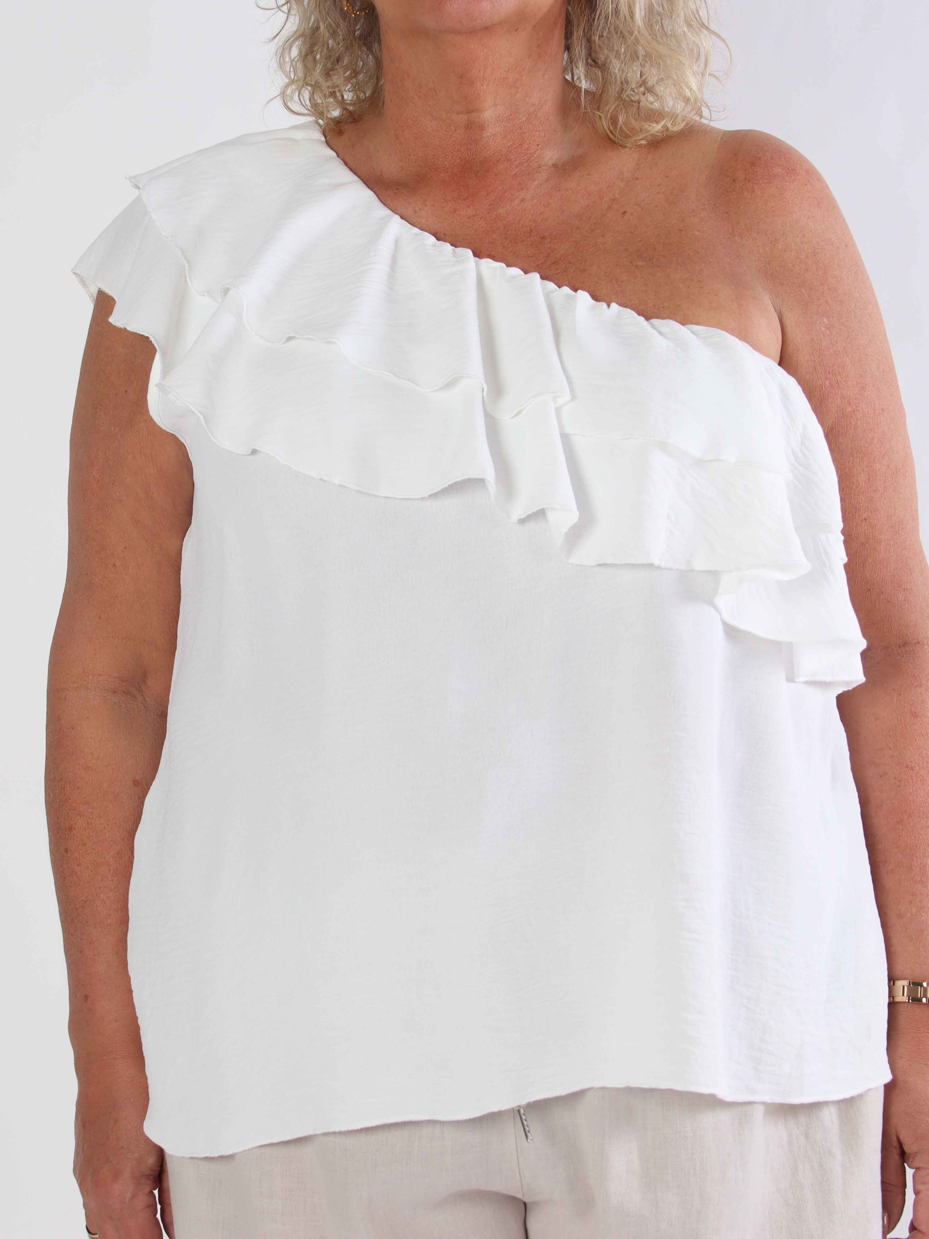 Catelyn Top - Söt one shoulder topp med volanger