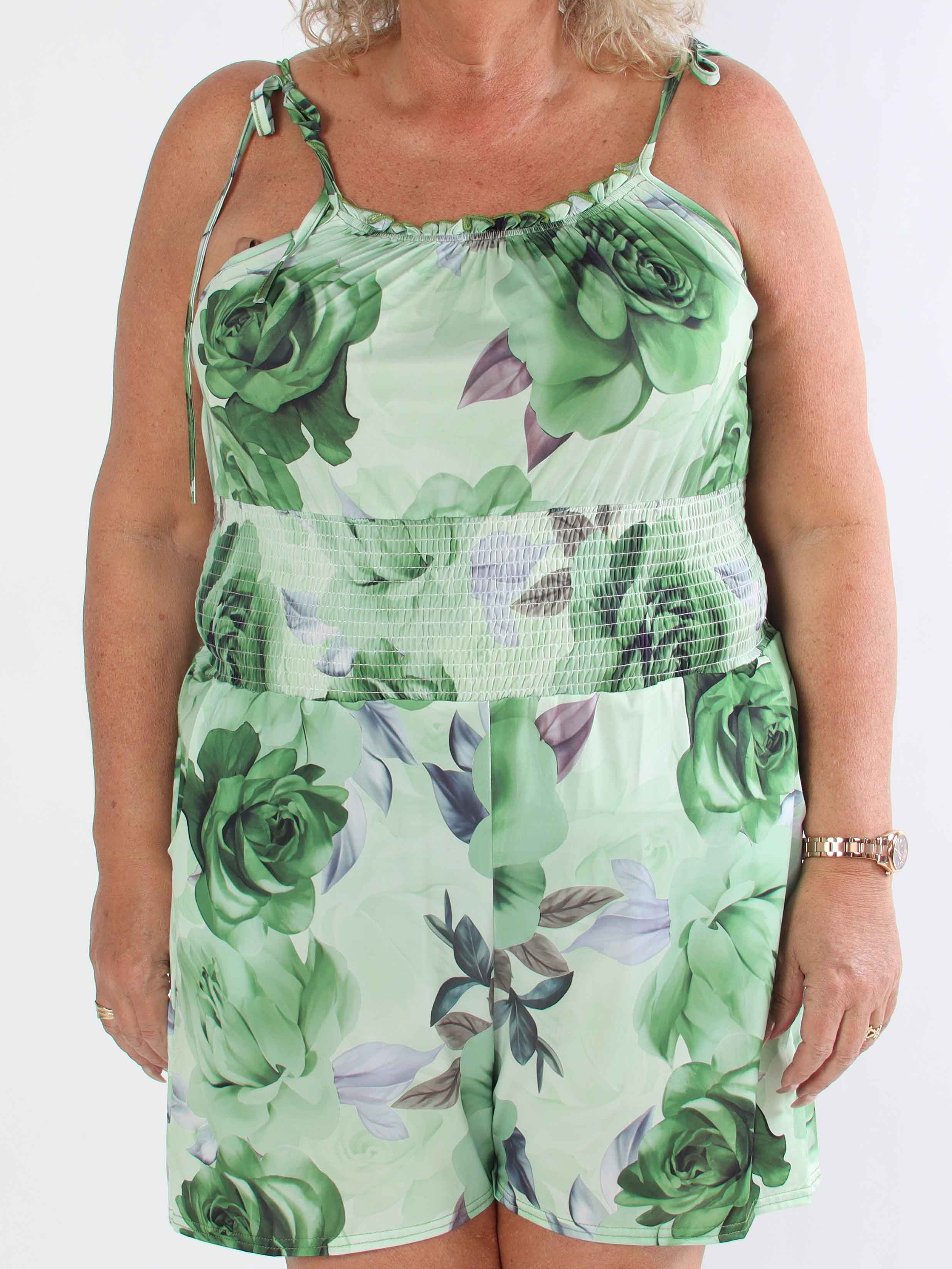 Lyra - Elastisk plus size buksedragt med smock i taljen