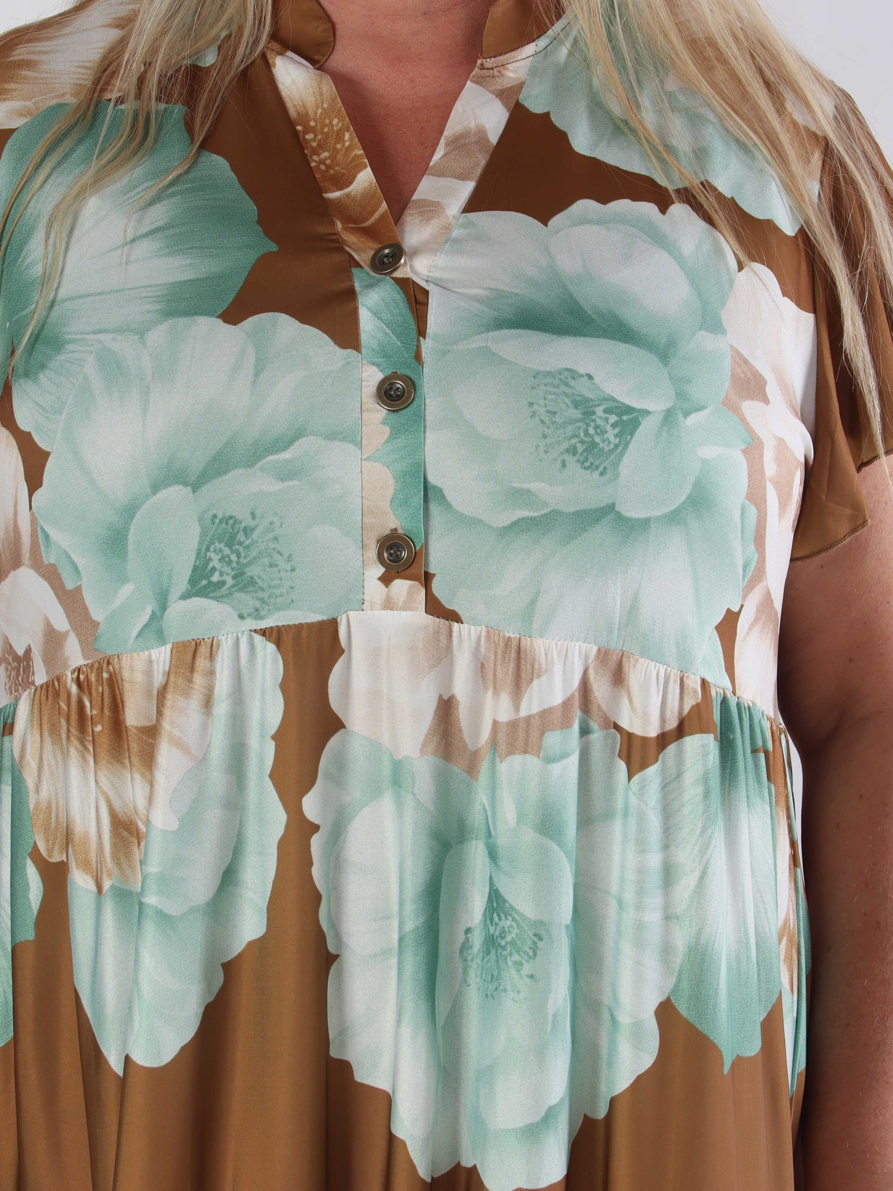 Milano Peony Midi S/S - Blommig plus size klänning med lager på lager look