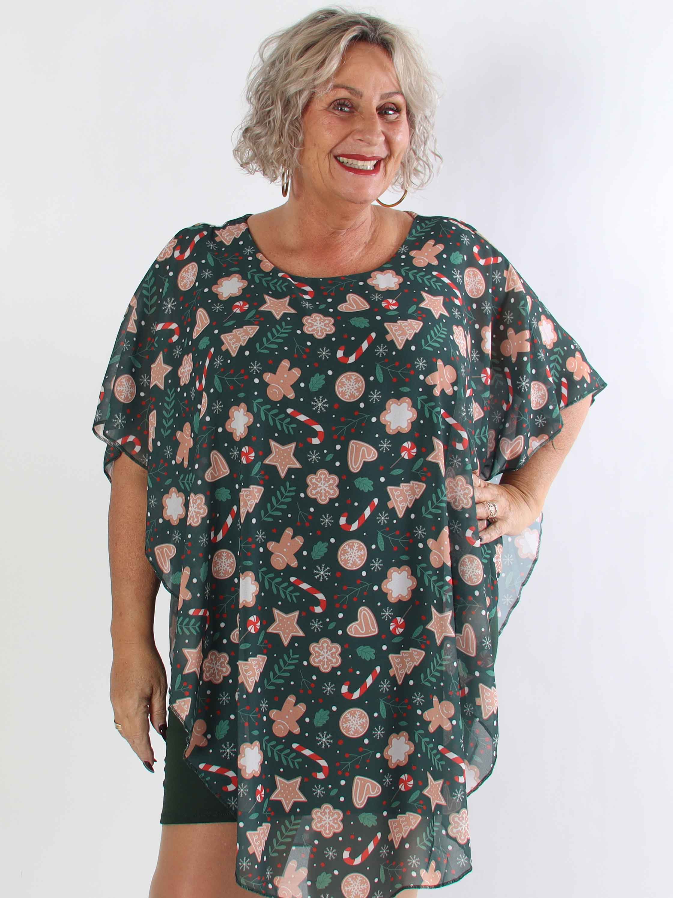 Kenya Gingerbread - Plus size tunikaklänning med peparkaksmotiv