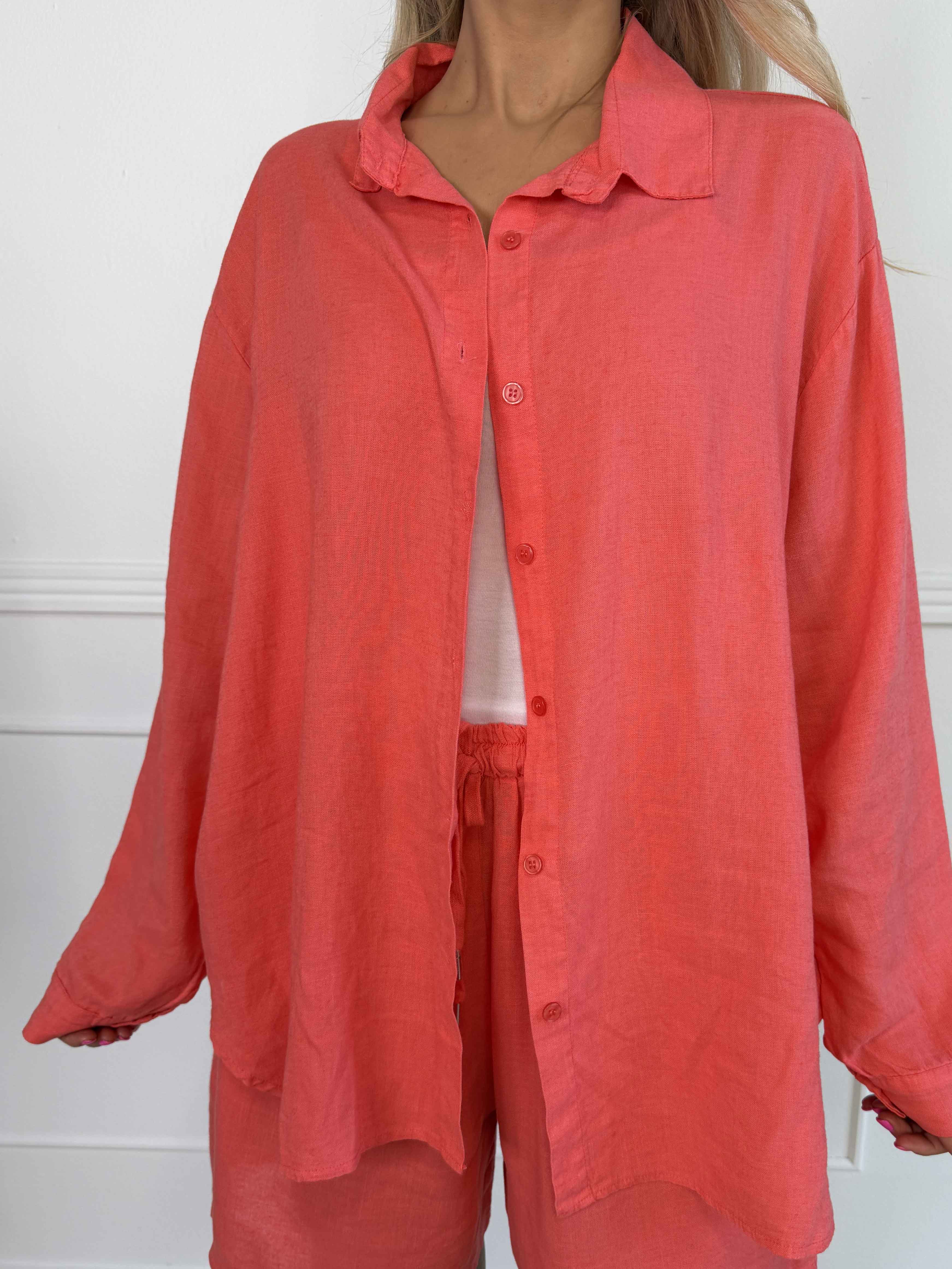 Clara Shirt - Enfärgad plus size skjorta i viskos och linne
