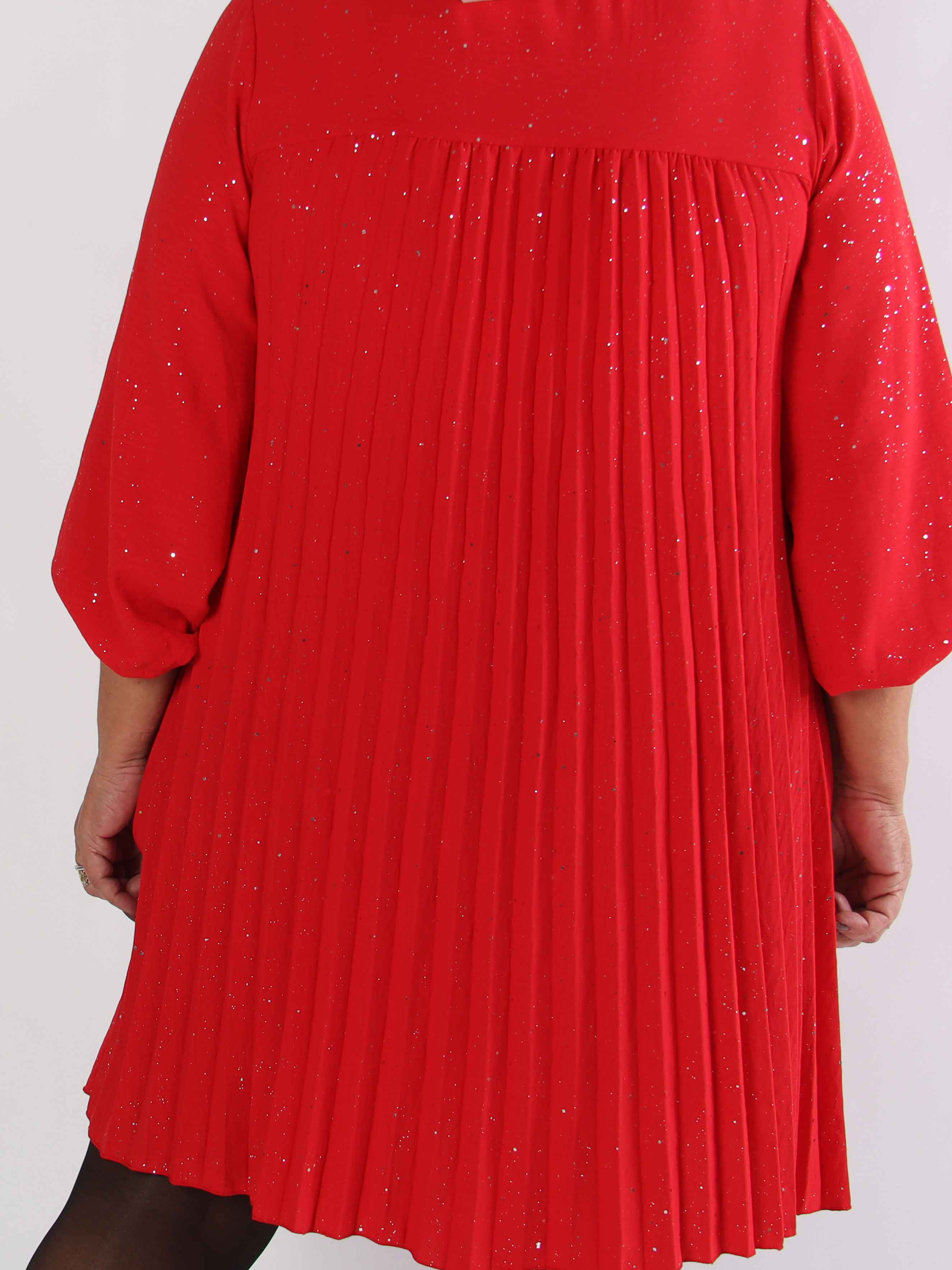 Nancy Glitter Short L/S - Plisserad plus size klänning med fickor och glitter