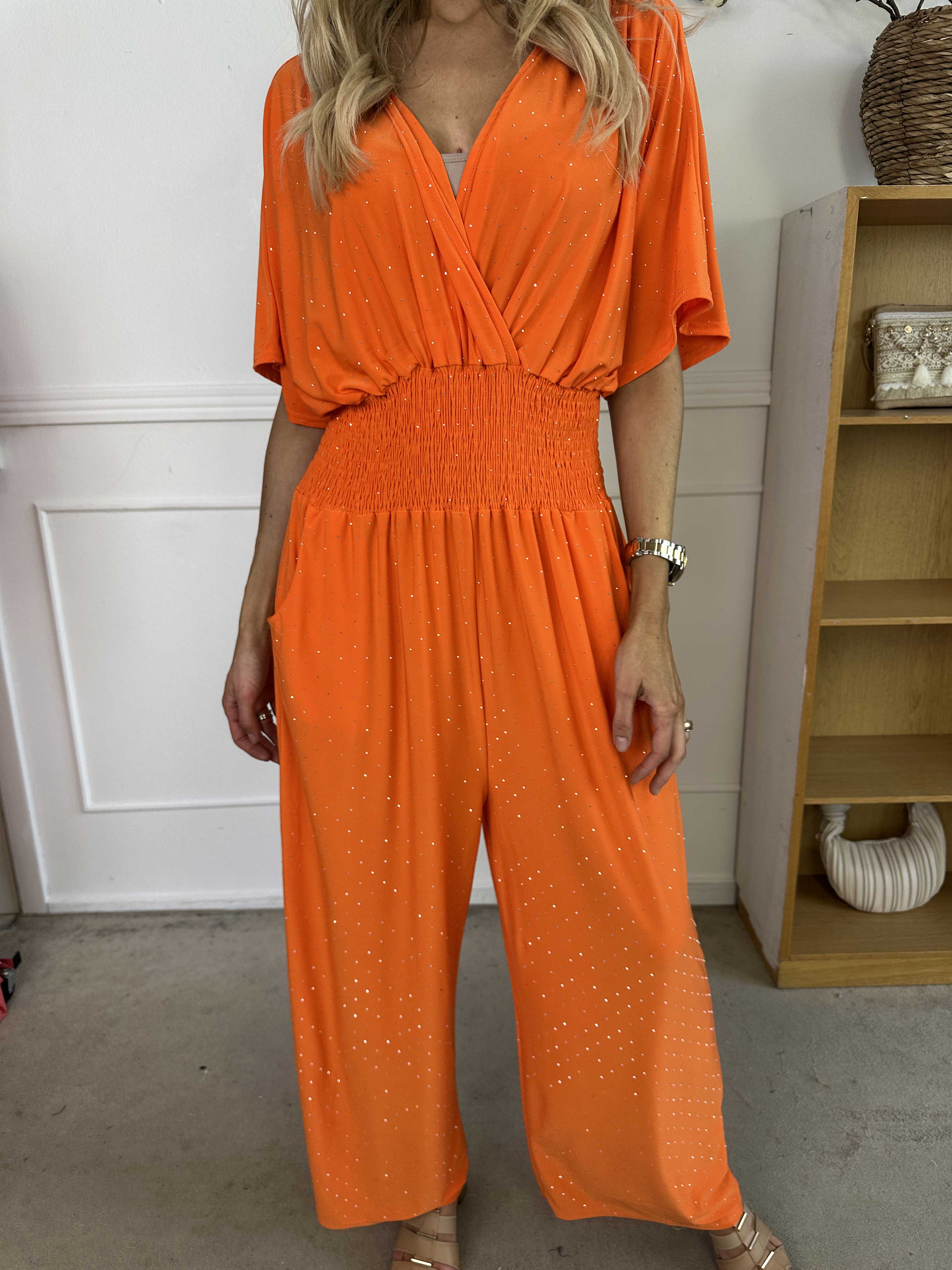 Pams Crystal Jumpsuit - Elastisk byxdräkt pyntad med strass