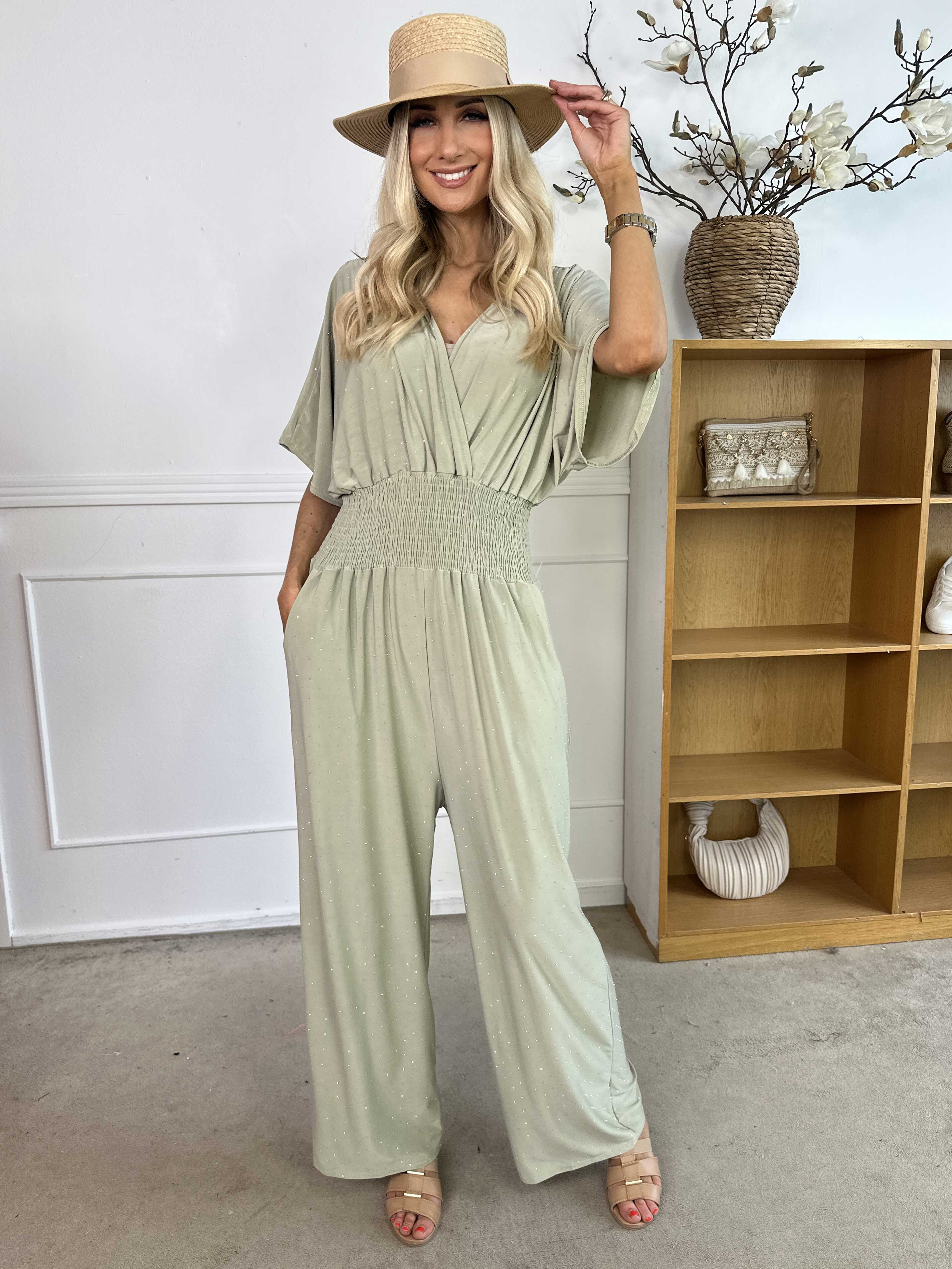 Pams Crystal Jumpsuit - Elastisk byxdräkt pyntad med strass