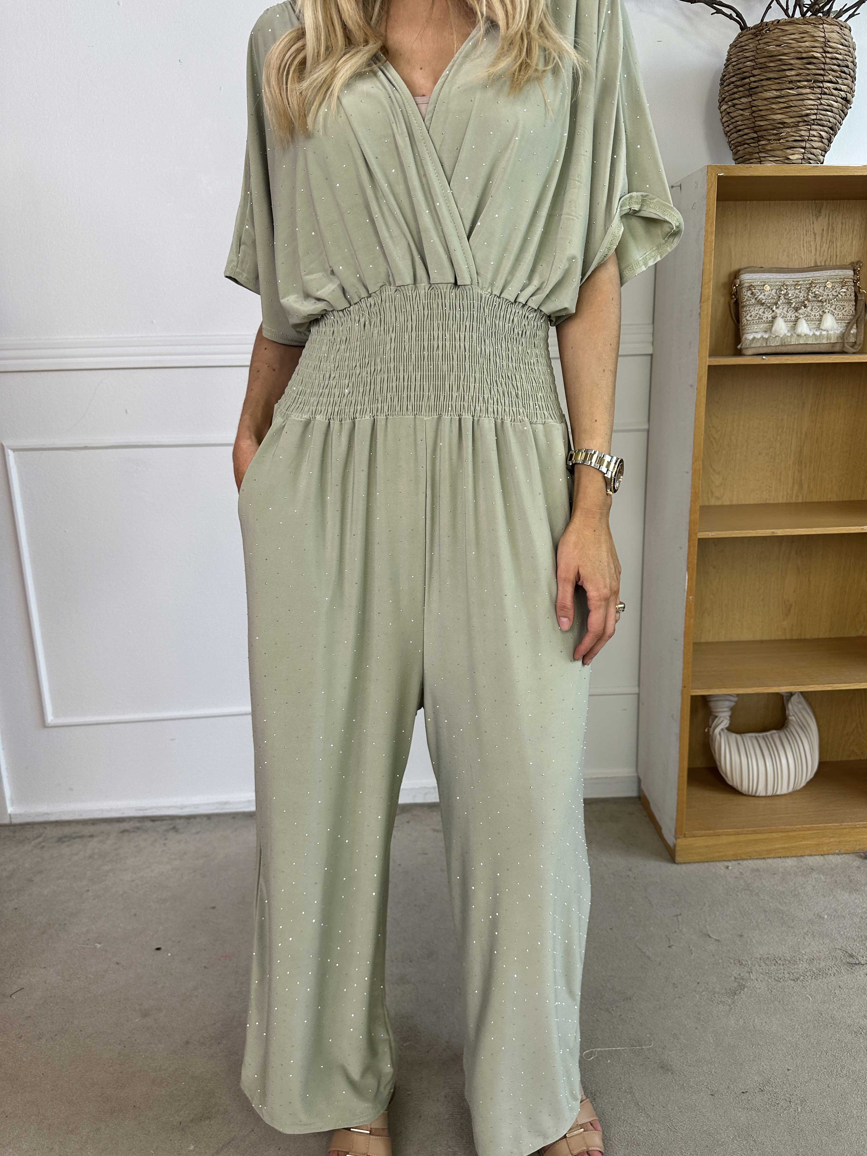 Pams Crystal Jumpsuit - Elastisk byxdräkt pyntad med strass