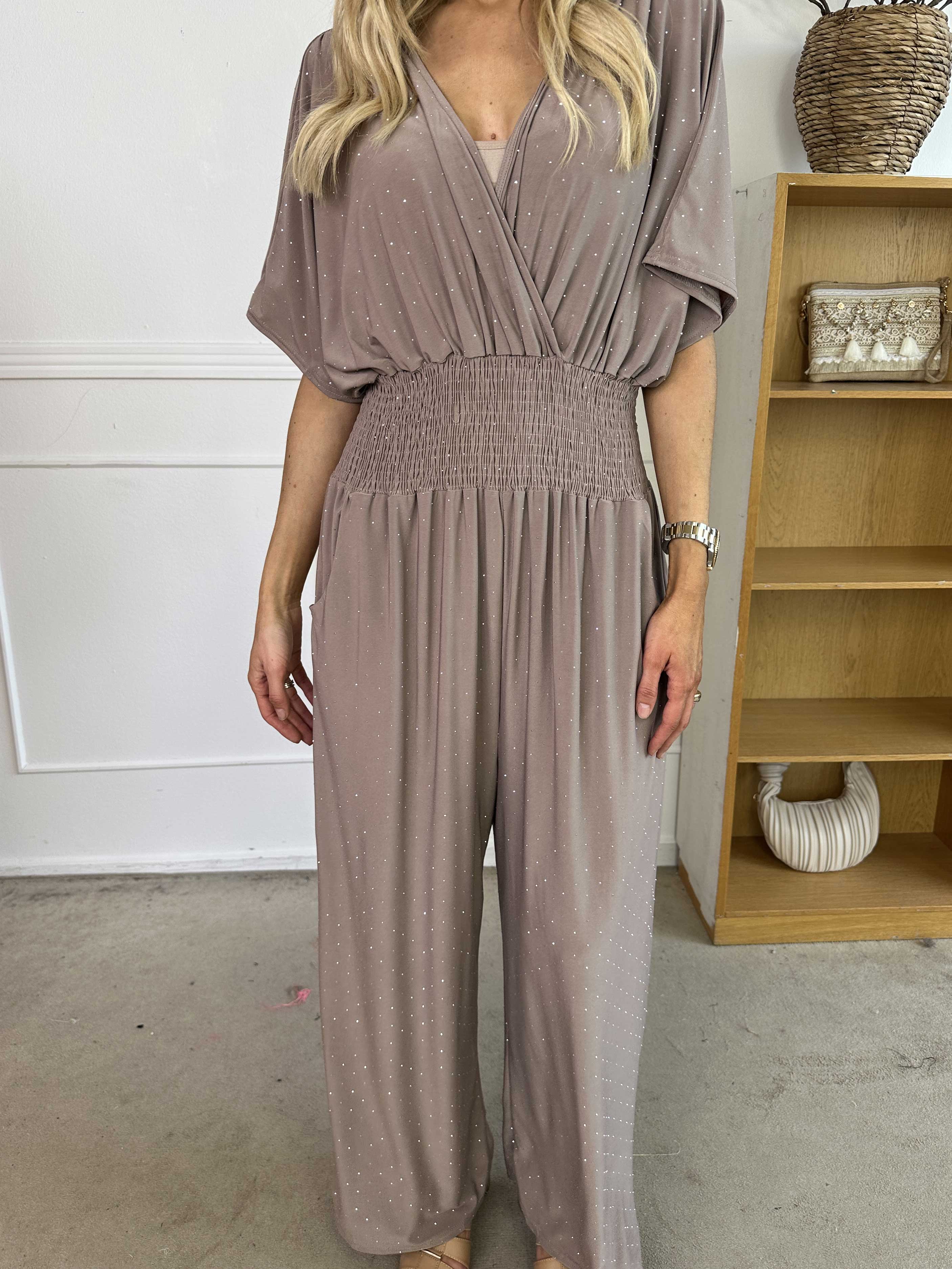 Pams Crystal Jumpsuit - Elastisk byxdräkt pyntad med strass